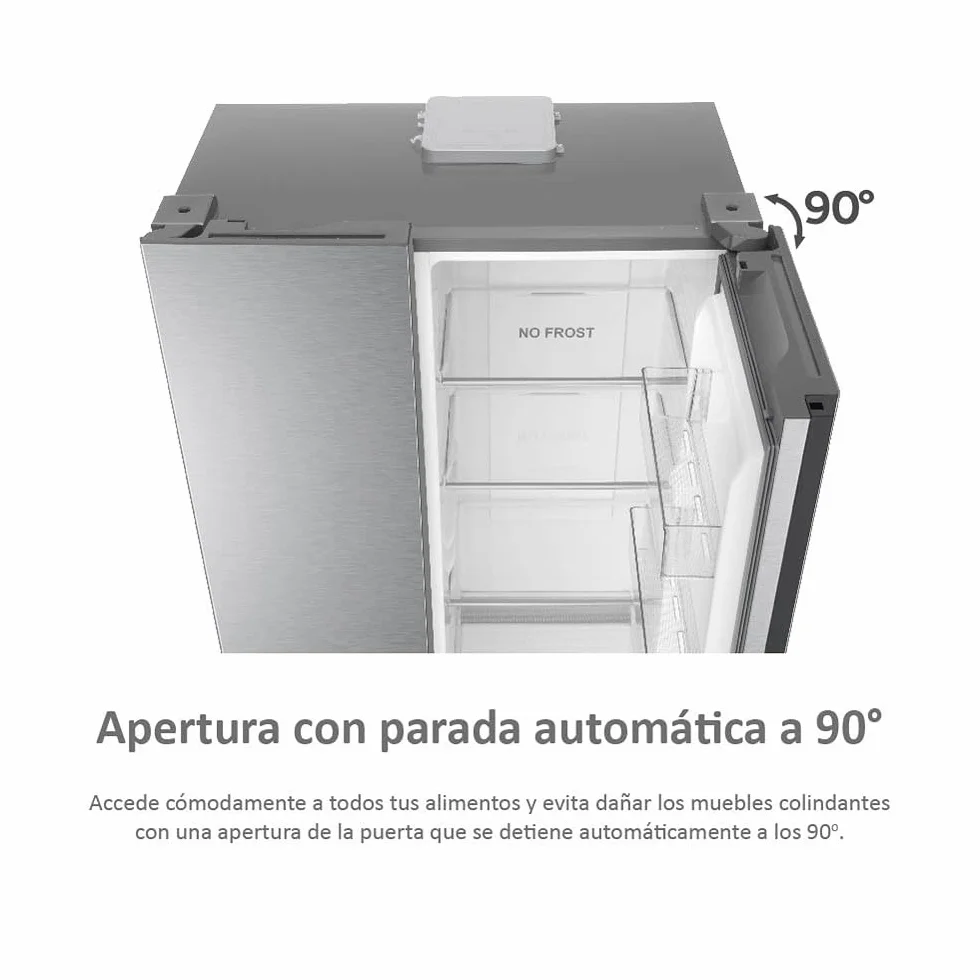 Haier SBS 90 Series 3 HSR3918ENPG - Frigorífico Side by Side, Americano, Apertura 90 grados, Tecnología Antibacterias, Capacidad XXL 528 L, Total No Frost, Clase E, Inox, Gris, 177,5 x 90,8 x 64,7 cm