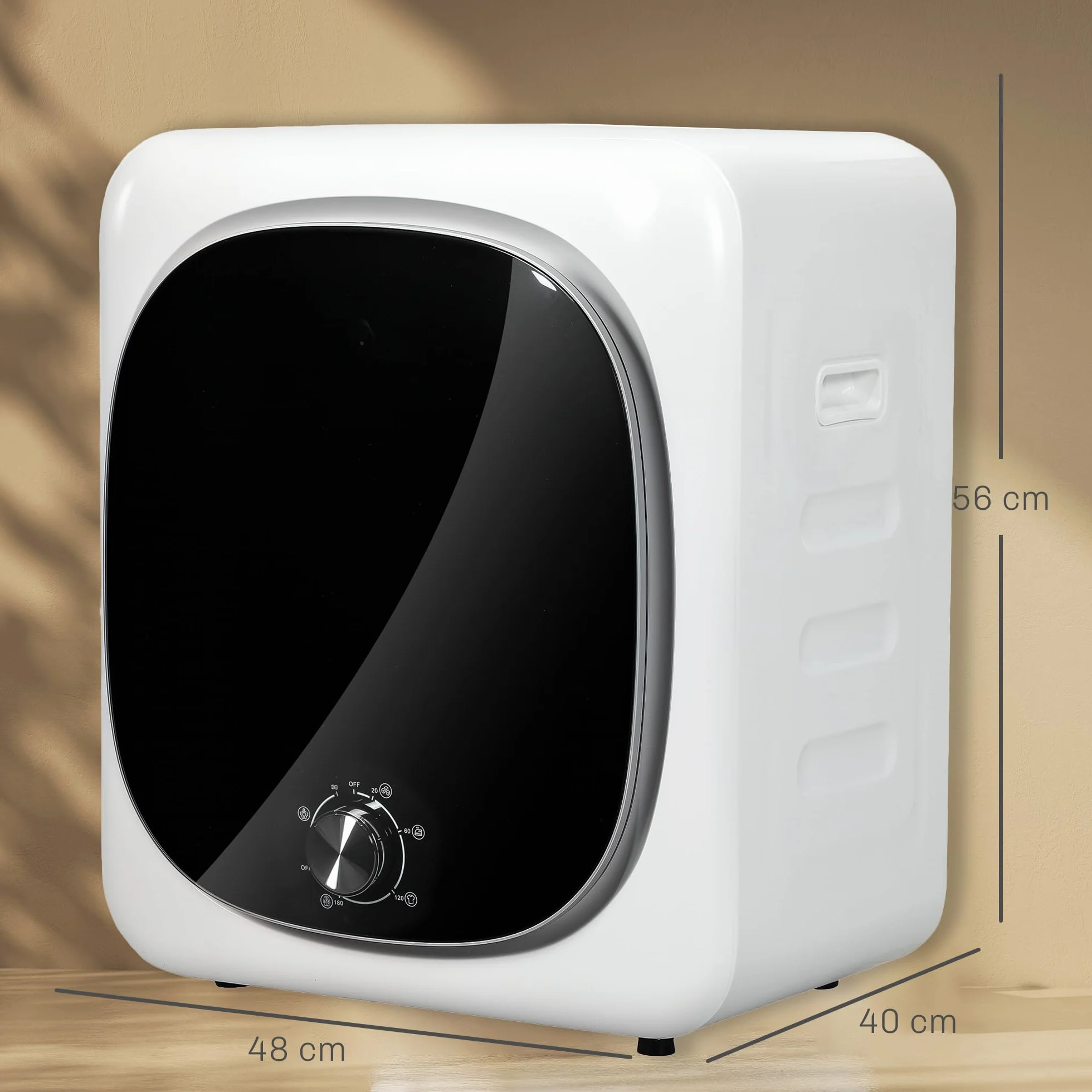 HOMCOM Secadora de Evacuación 4 KG 800W Carga Frontal Tambor Inoxidable Blanco