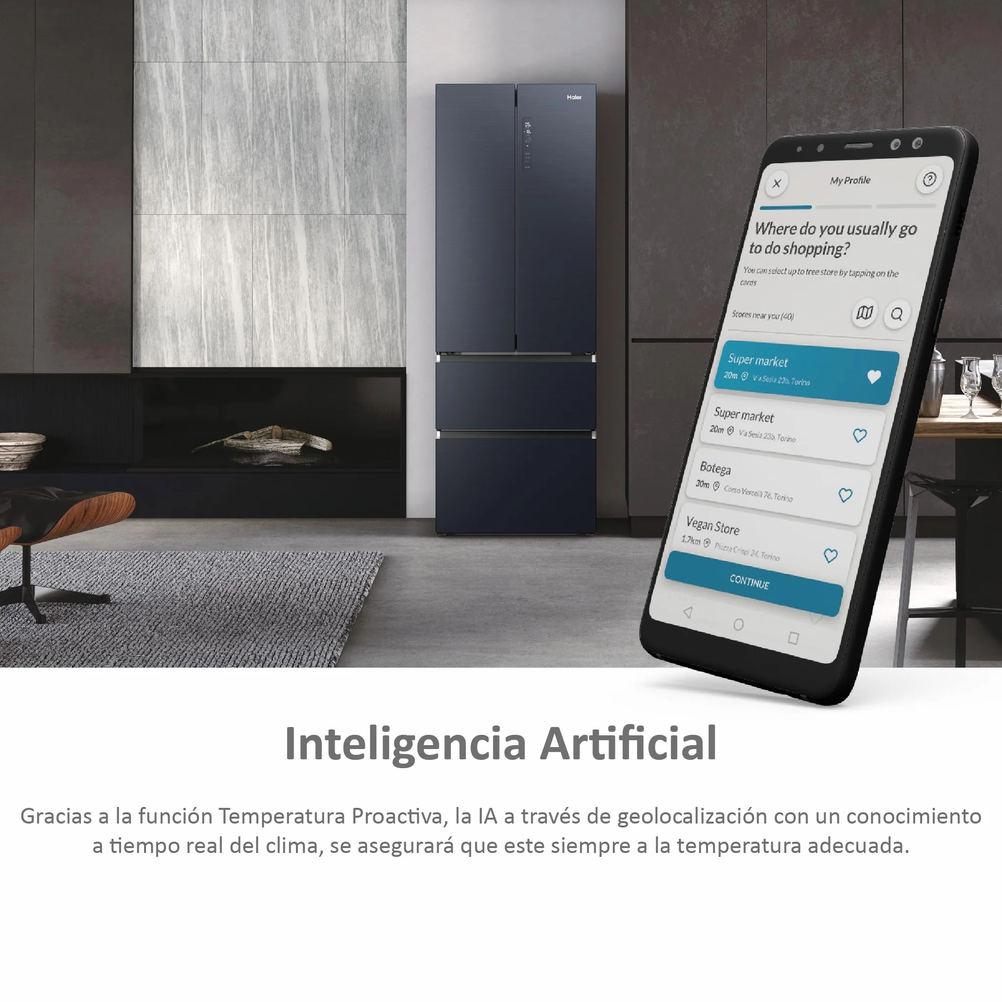 Haier FD 70 Series 7 HFW7720ENMB - Frigorífico Puerta Francesa, Cajones Direct Access, Conexión WIFI, Motor Inverter, My Zone, Cajón Humidity Zone, Total No Frost, Ancho 70cm, Alto 2m, 479L, Negro