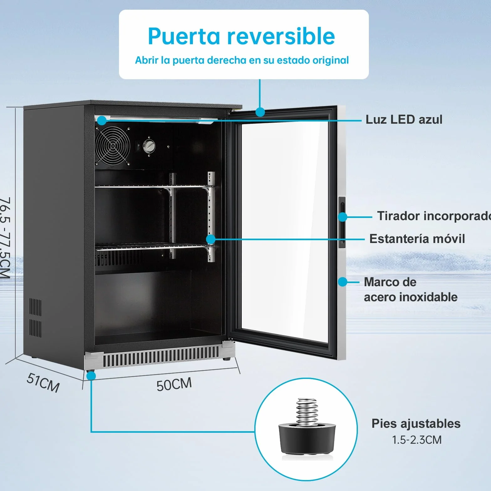 Weili 90L Frigoríficos para Bebidas, Refrigerador con Puerta de Vidrio con Iluminación LED Azul, Nevera Portatil Electrica Rango de Temperatura 3-10°C, Refrigeradores de Vino para Cerveza/Jugo