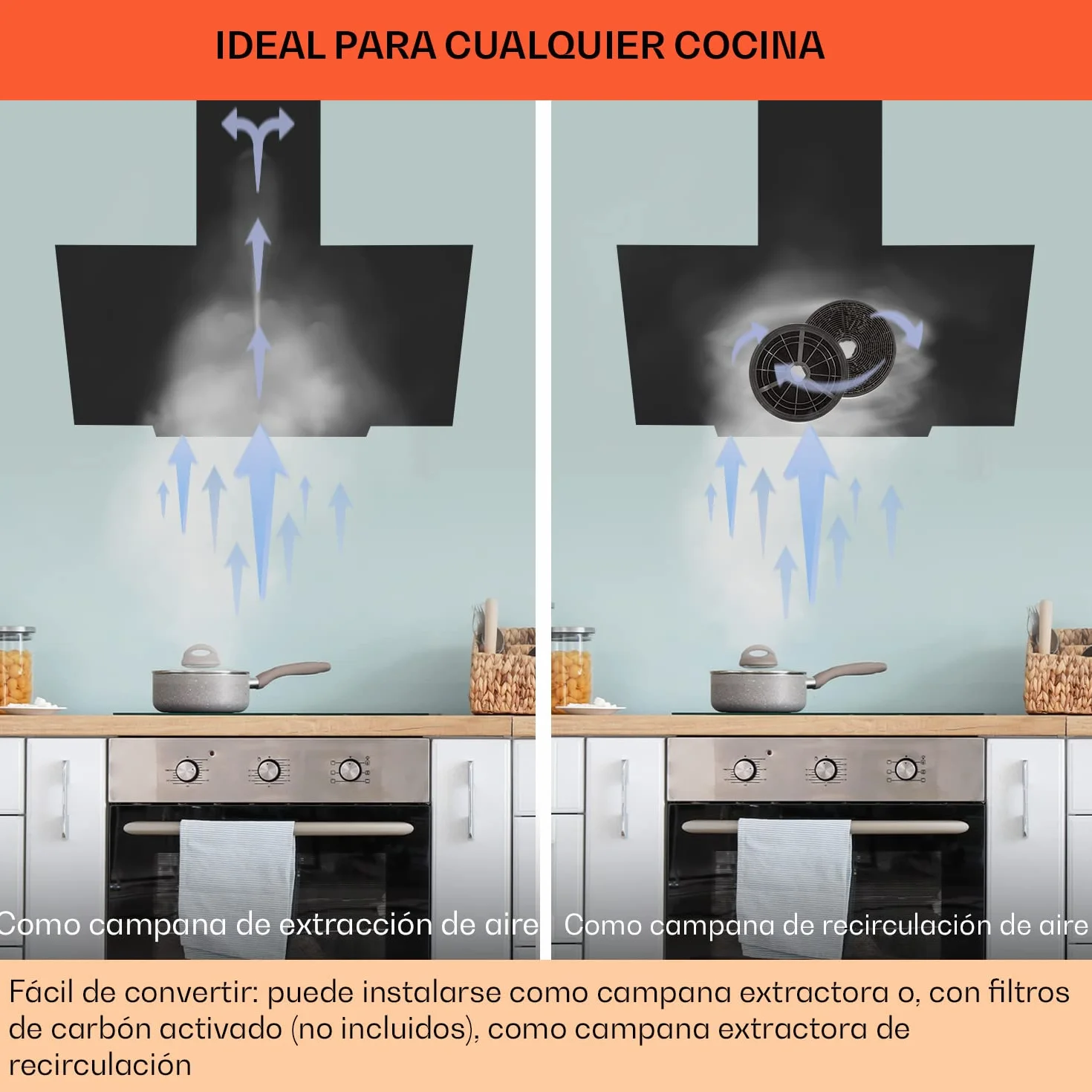 Klarstein Campana Extractora 90 cm, Campanas Extractoras, Extractor de Cocina con Filtro Anti Grasa, loT/Wi-Fi, Luces RGB LED, Flujo de Aire 514m³/h, Campana Bajo Consumo Silenciosa de Clase A++