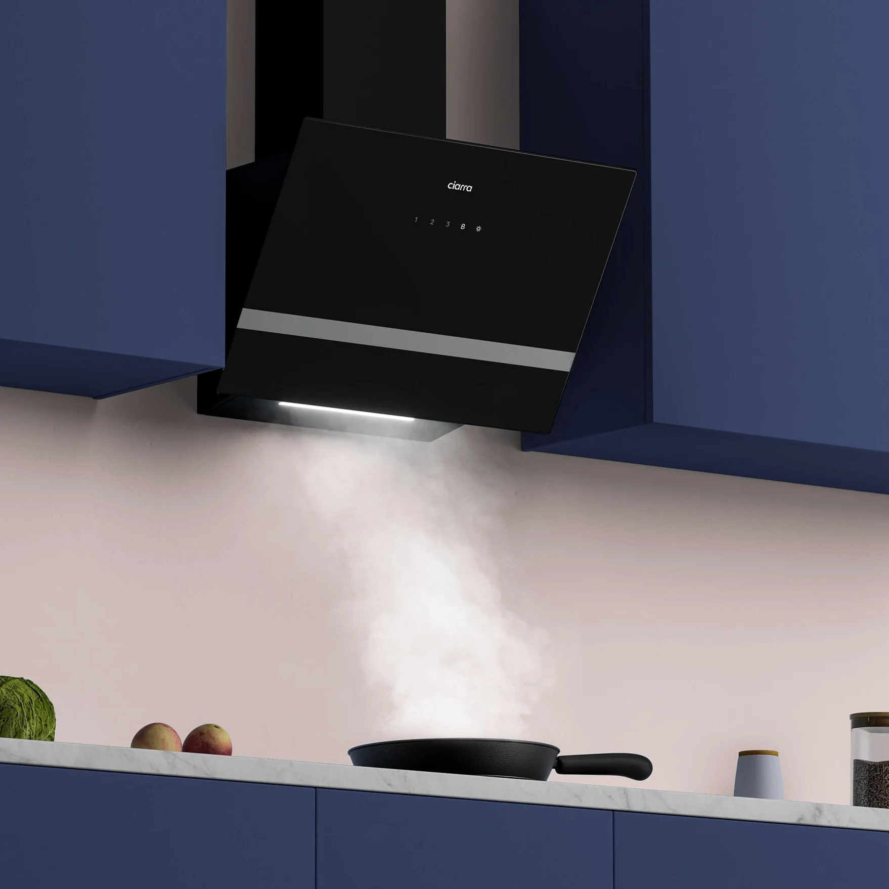 CIARRA CBCB6736H Campana Extractora de Pared 60cm Clase A+++ WIFI | 683m³/h 3 Velocidades Evacuación al Exterior y Recirculación Interna por Filtro de Carbón CBCF003 Luz LED