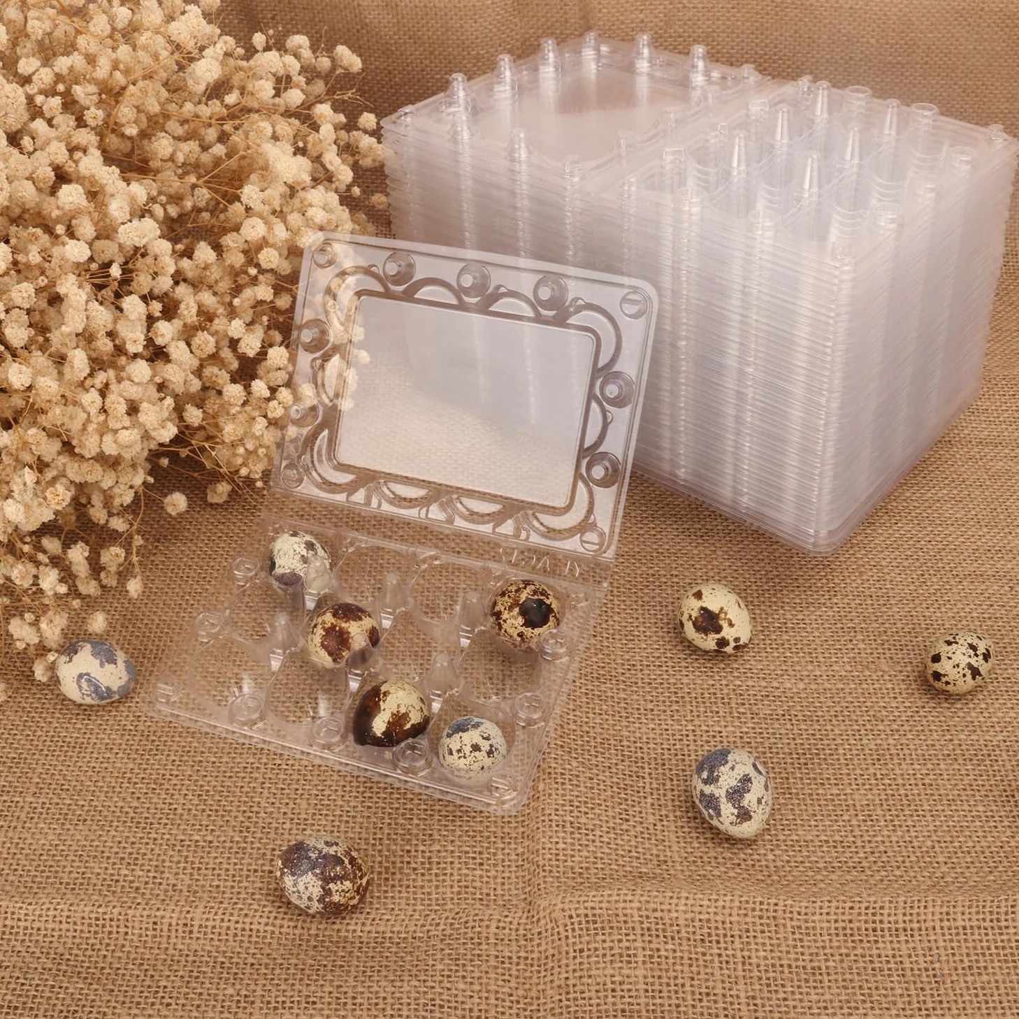 Paquete de 200 cajas de huevos de codorniz, bandejas de plástico transparente para huevos de codorniz, con capacidad para hasta 12 huevos de codorniz de forma segura, tus mejores soportes