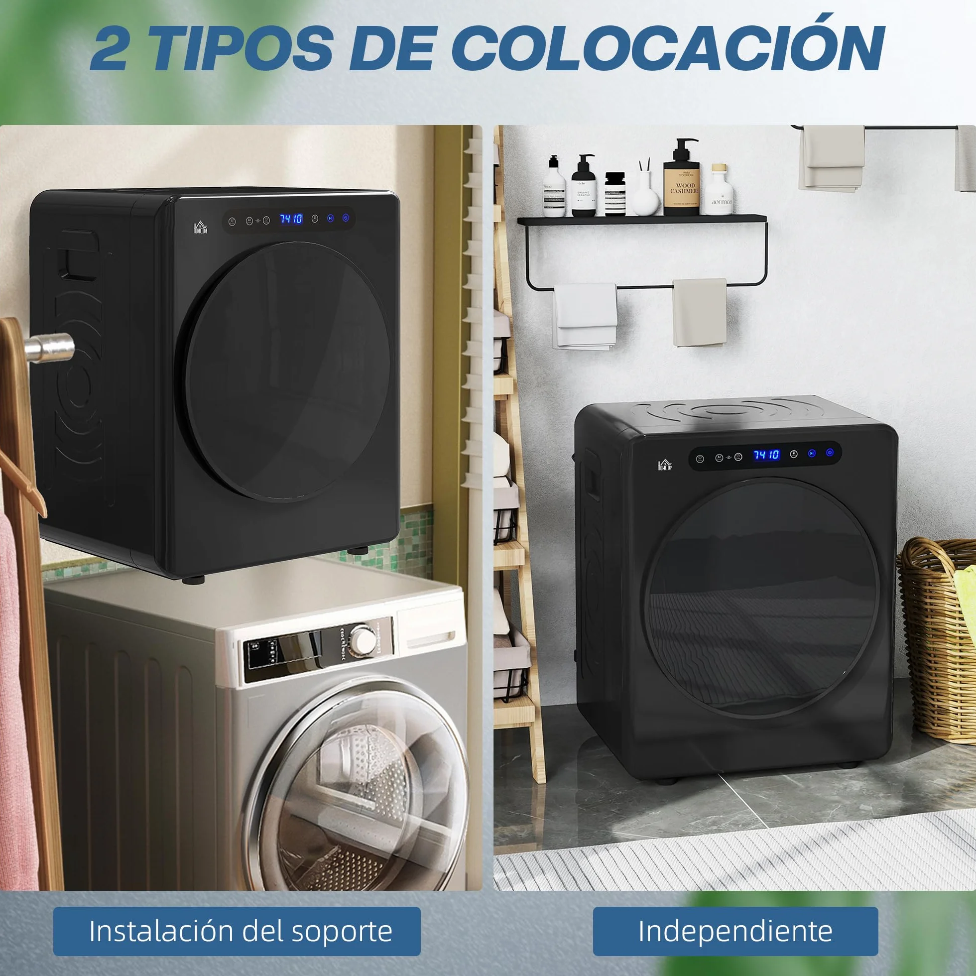 HOMCOM Secadora de Evacuación 5 KG 1000W Tambor Inox Negro