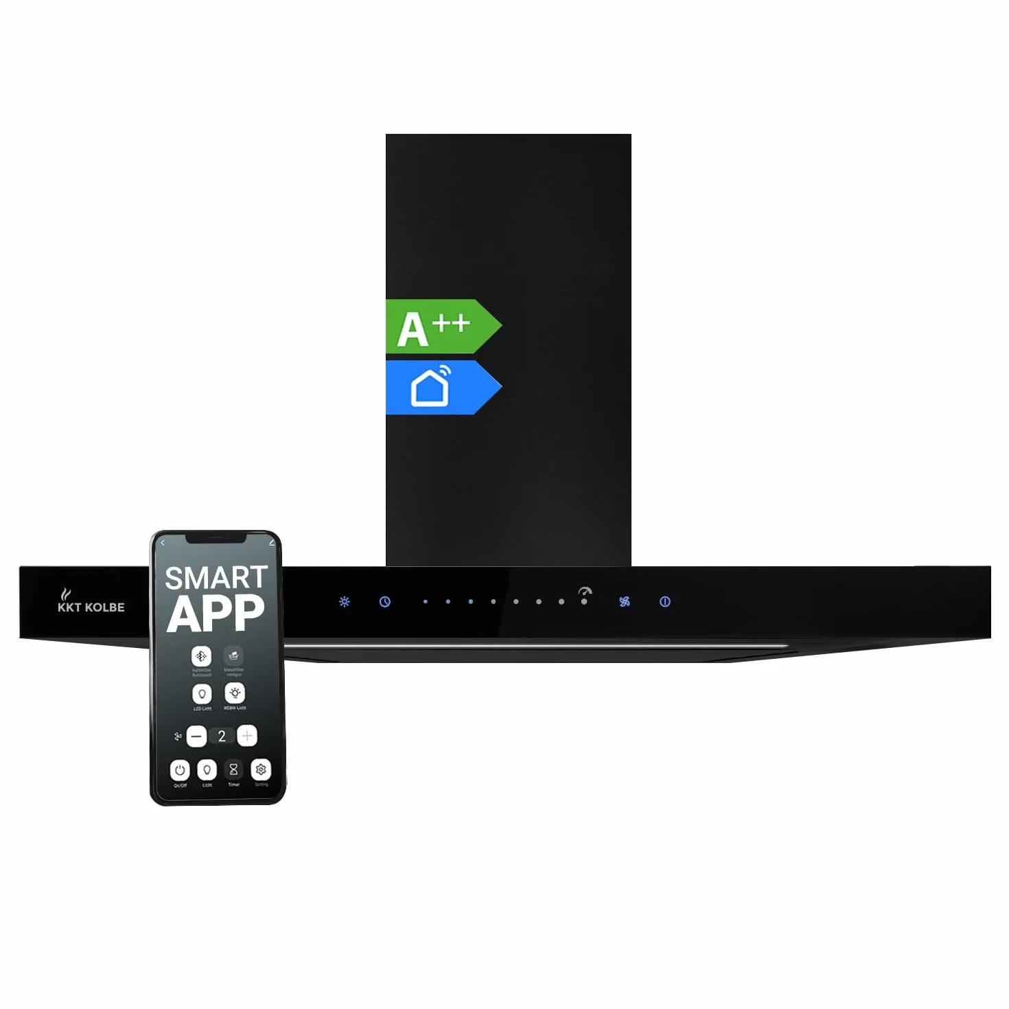 Campana Extractora 60 cm | Campana de Pared | acero inoxidable | vidrio negro | WiFi | apagado automático | Funcionamiento táctil | FLAT6006S