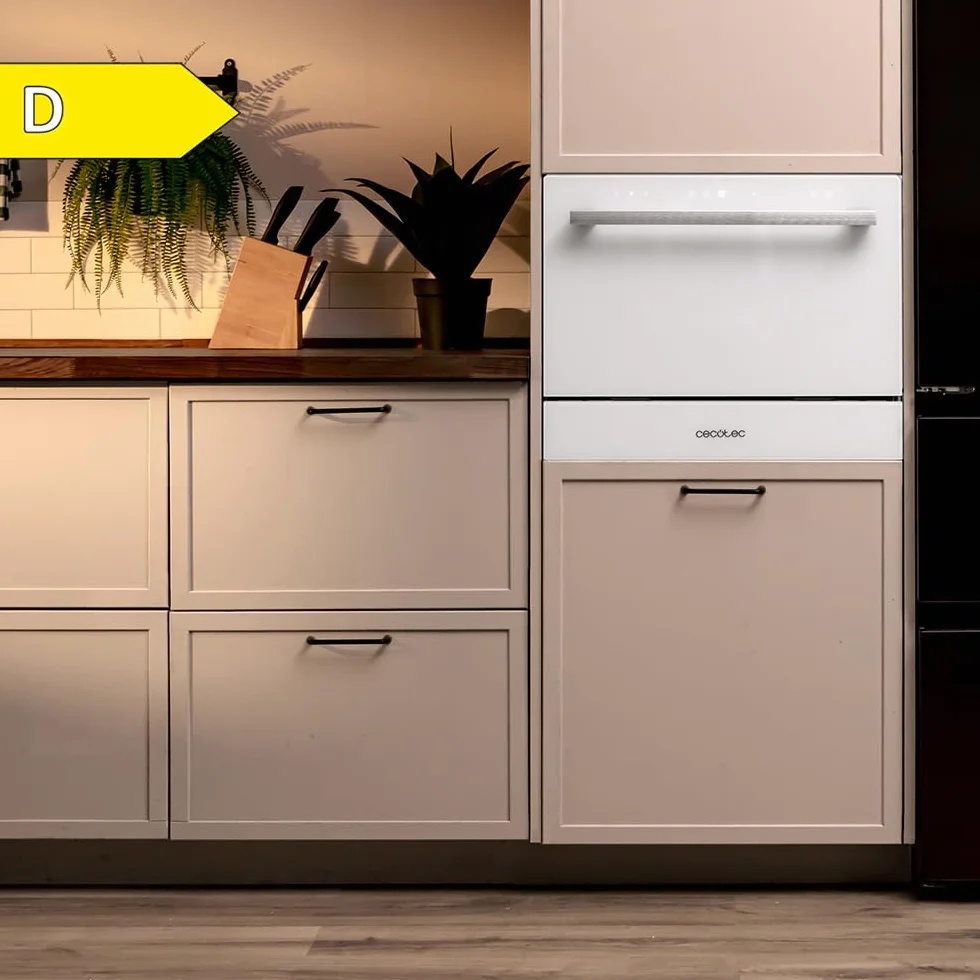 Cecotec Lavavajillas Compacto 6 Cubiertos Bolero Aguazero 2400 White Glass. 1380W, Acabado Cristal Blanco, 5 Programas, Control Panel Táctil, Programable hasta 24h, Child Lock y Cesta para Cubiertos