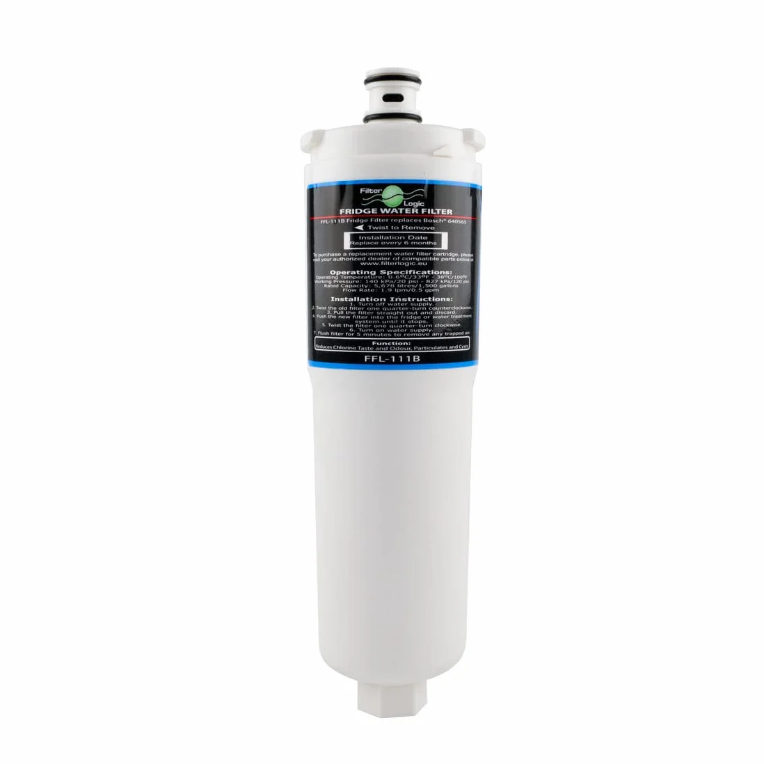 FilterLogic FFL-111B | Paquete de 2 filtros de agua compatibles con 3M CS-52 para Bosch, Siemens, Neff Sistema de filtro de refrigerador 00576336, 576336, 00640565, 640565, CS-452, CS-451, CS-51