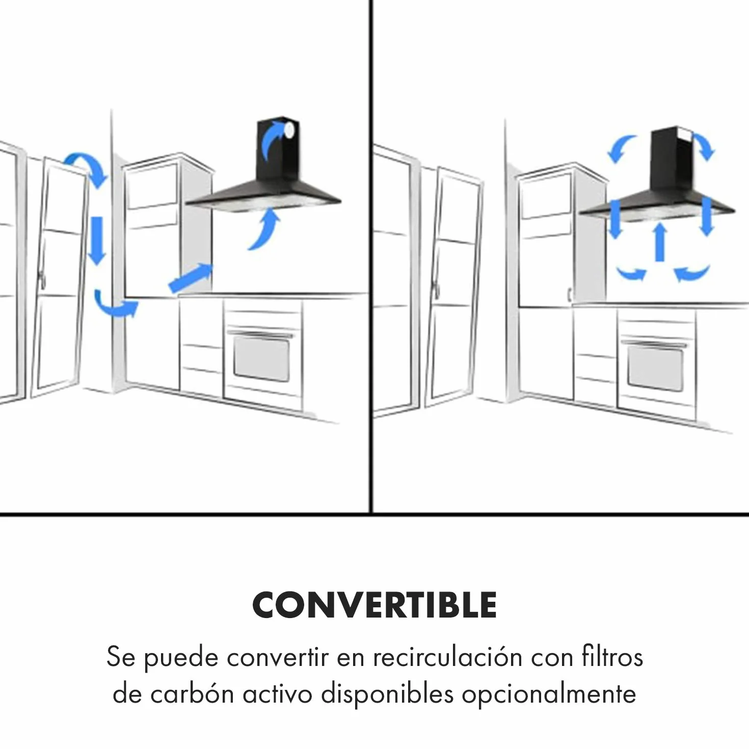 Klarstein Zugspitze 90 Campana extractora - Extractor de pared, Extractor de humos, 65 W, Absorción de 310m³/h, Ventilación y absorción, Iluminación LED de la cocina, Filtro de grasa, Negro