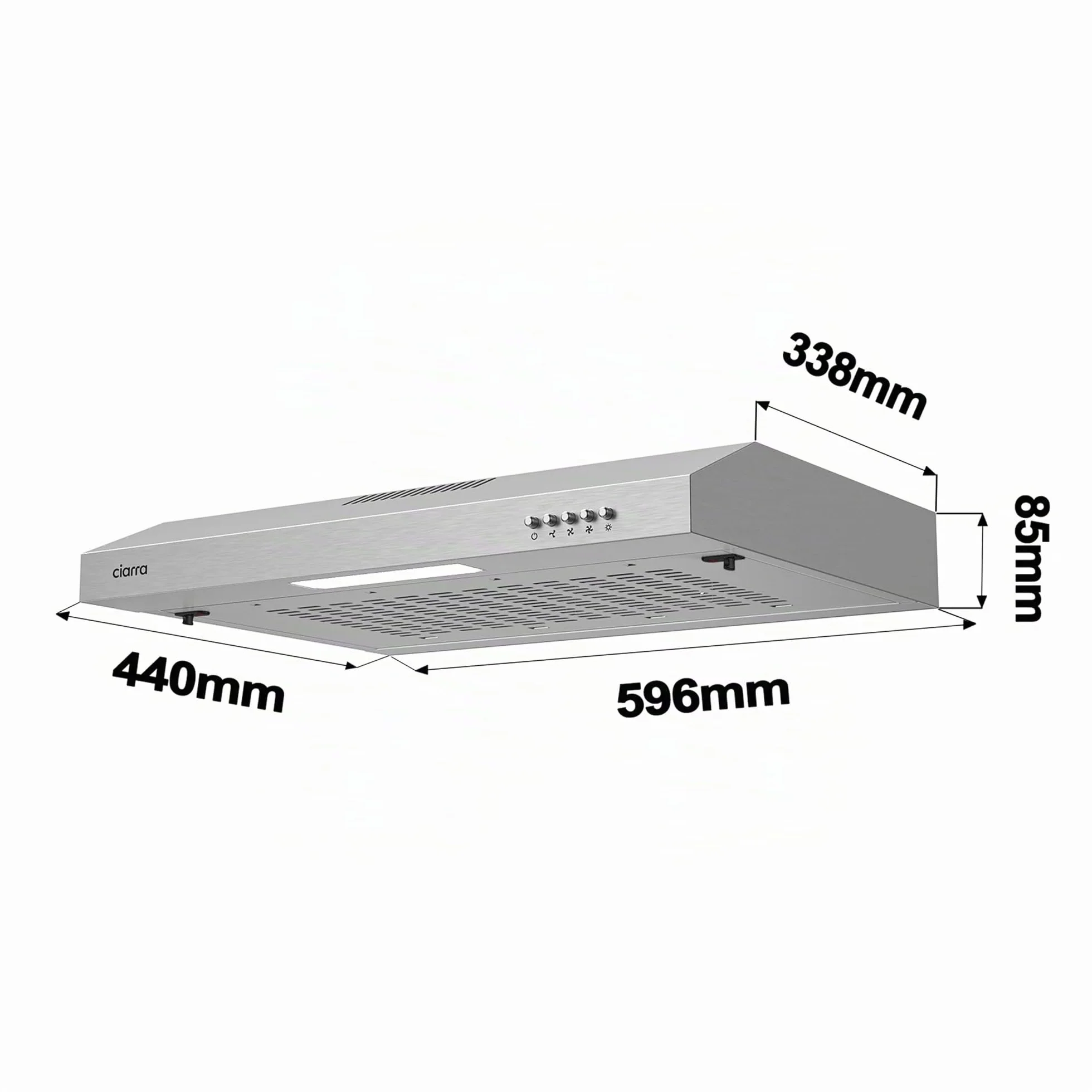 CIARRA CBCS6903 Campana Extractora 60 cm, Bajo Mueble, con Filtro de Carbón | CBCF001 Potencia Succión 220m³/h 75W 3 Velocidades de Extracción Bajo Consumo Extractor Cocina