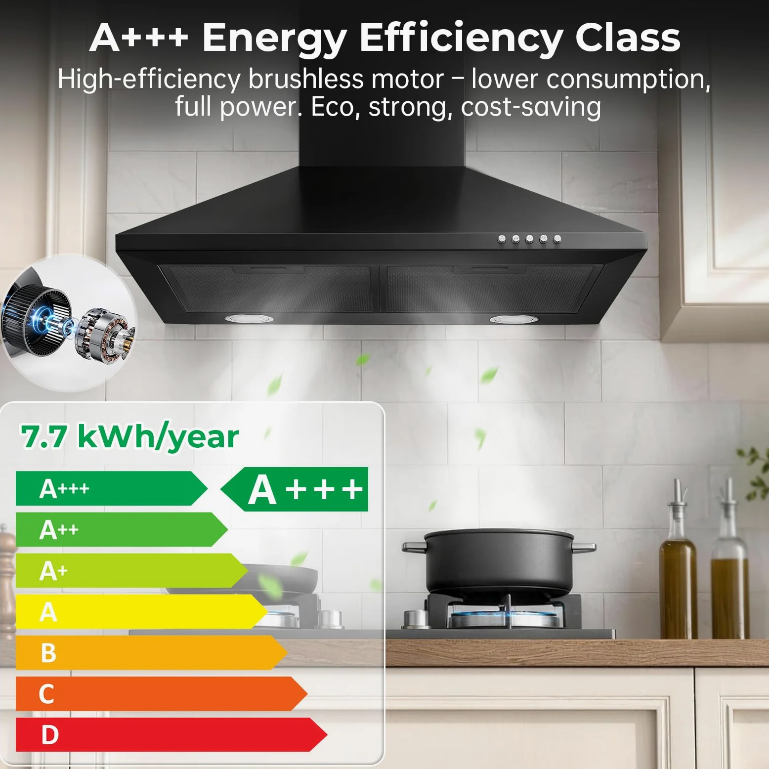 TopStrong Campana Extractora 60 cm, A+++ Extractor de Cocina, 450 m³/h, 3 Velocidades, LED, Recirculación y Evacuación, Filtros de Carbono Incluidos | Filtro de carbón activo incluido | Filtro de carbón activo incluido
