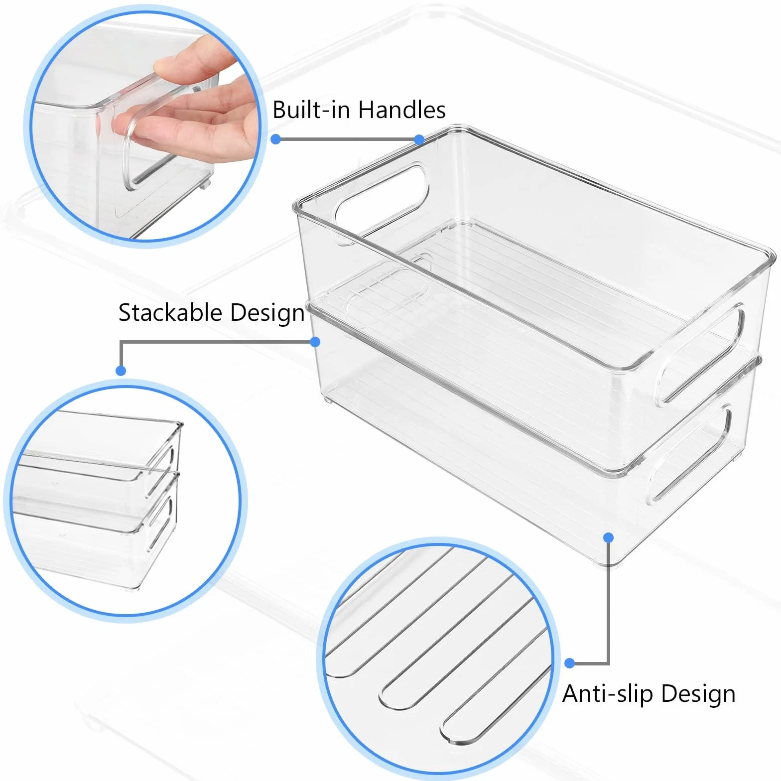 Organizador para frigorífico, apilable, caja de almacenamiento de cocina, organizador de despensa, recipiente transparente para frigorífico, cocina, armarios (12 unidades)