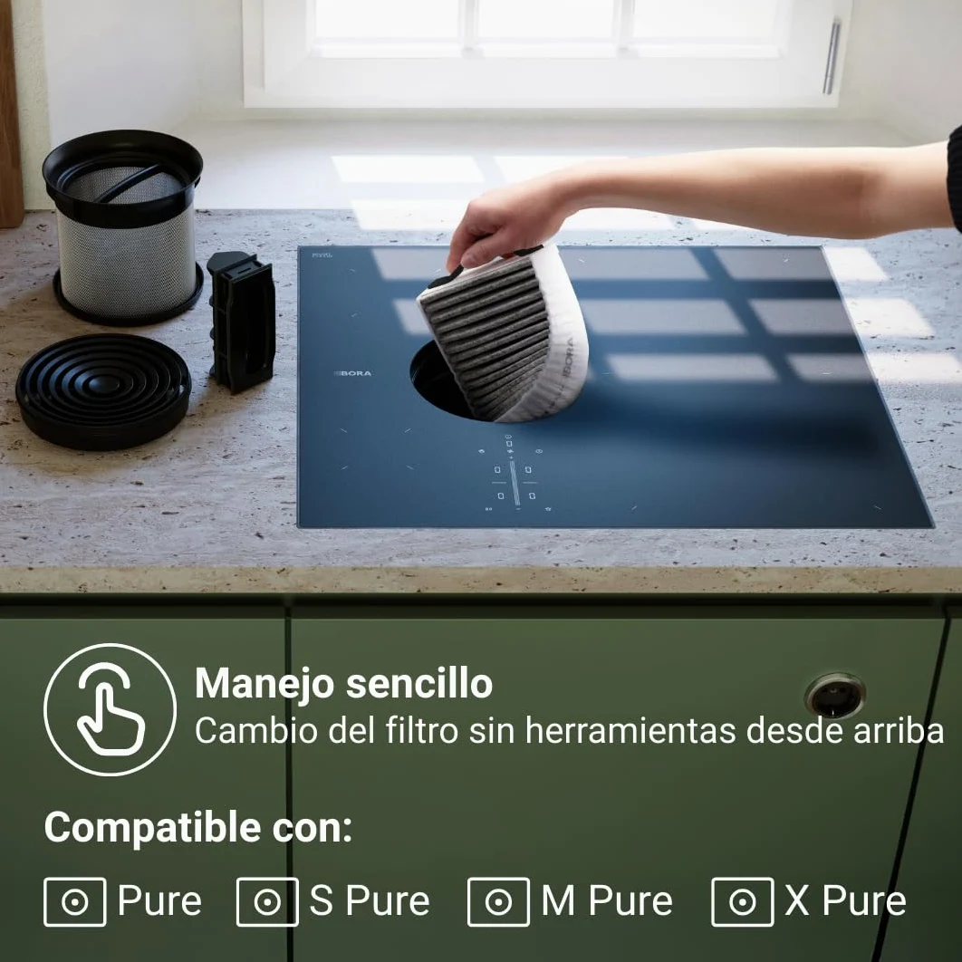 BORA GFES - Filtro de carbón activo original para campana extractora BORA Pure & Easy, accesorio de repuesto, filtro de recirculación, reducción de olores, reemplazo del filtro sin herramientas, vida