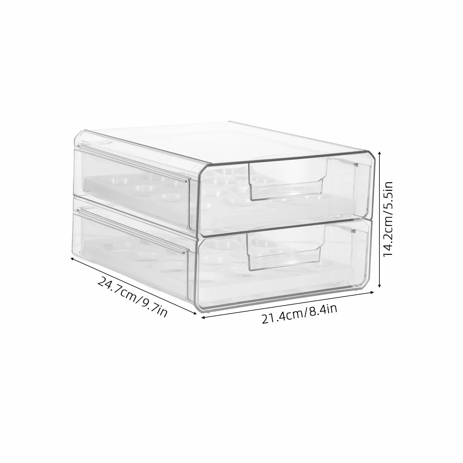 Huevera Transparente para Refrigerador de Plástico 2 Cajones, 32 Huevos | Doble Capa Orificios, Apilable y Deslizable, para Cocina y Frigorífico
