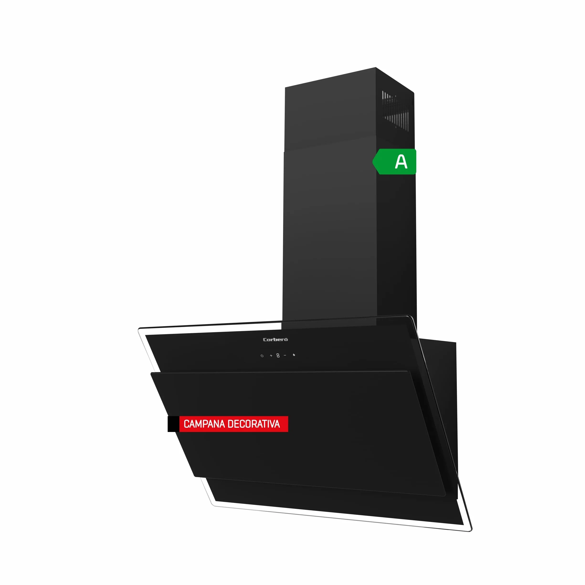 Corbero - Campana Extractora 60 cm | ONEGA675B | 705.2 m3/h | 66db| 230W | 4 Velocidades | Control Tactil| Vidrio Templado | 1 Filtro Aluminio + 1 Filtro Carbón | Blanco