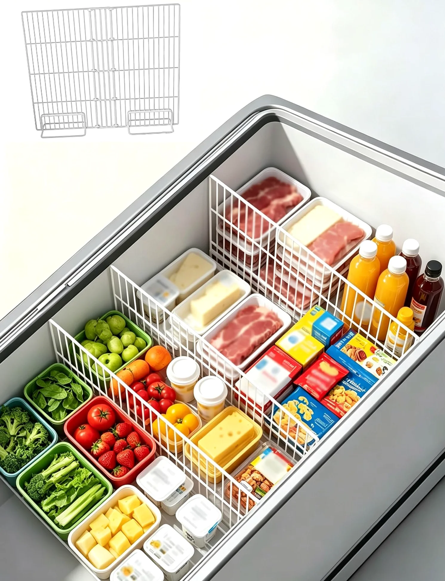 Separador congelador extensible con base, organizador arcón | Acero al carbono, ancho ajustable y base estable for ordenar alimentos congelados.(H65cm (25.6"),W16.9-22in)