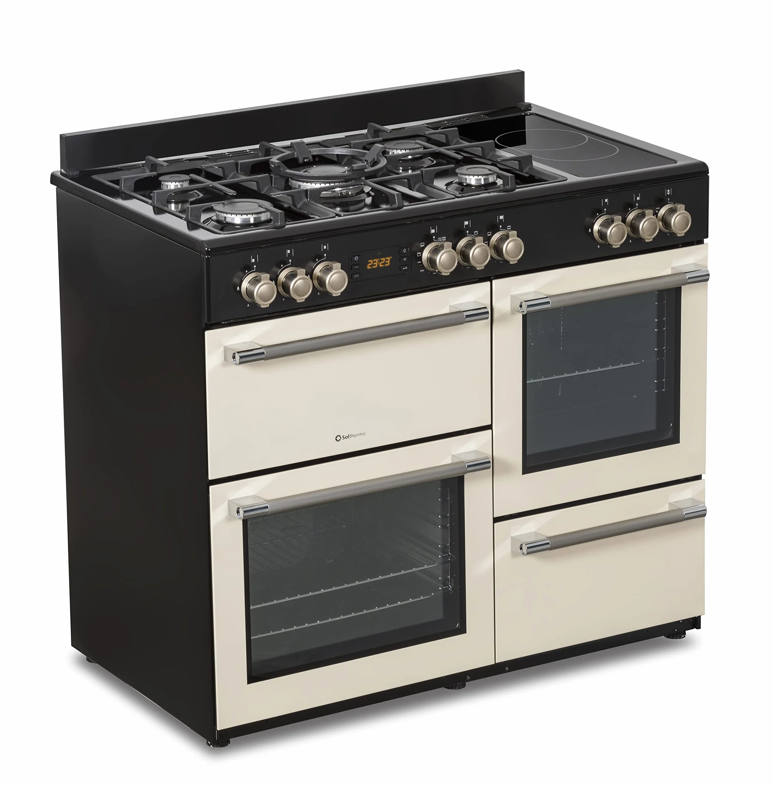 SOLTHERMIC RANGE3HOR COCINA MIXTA PROFESIONAL 5 FUEGOS GAS 2 VITRO 3 HORNOS TEMPORIZADOR TURBO