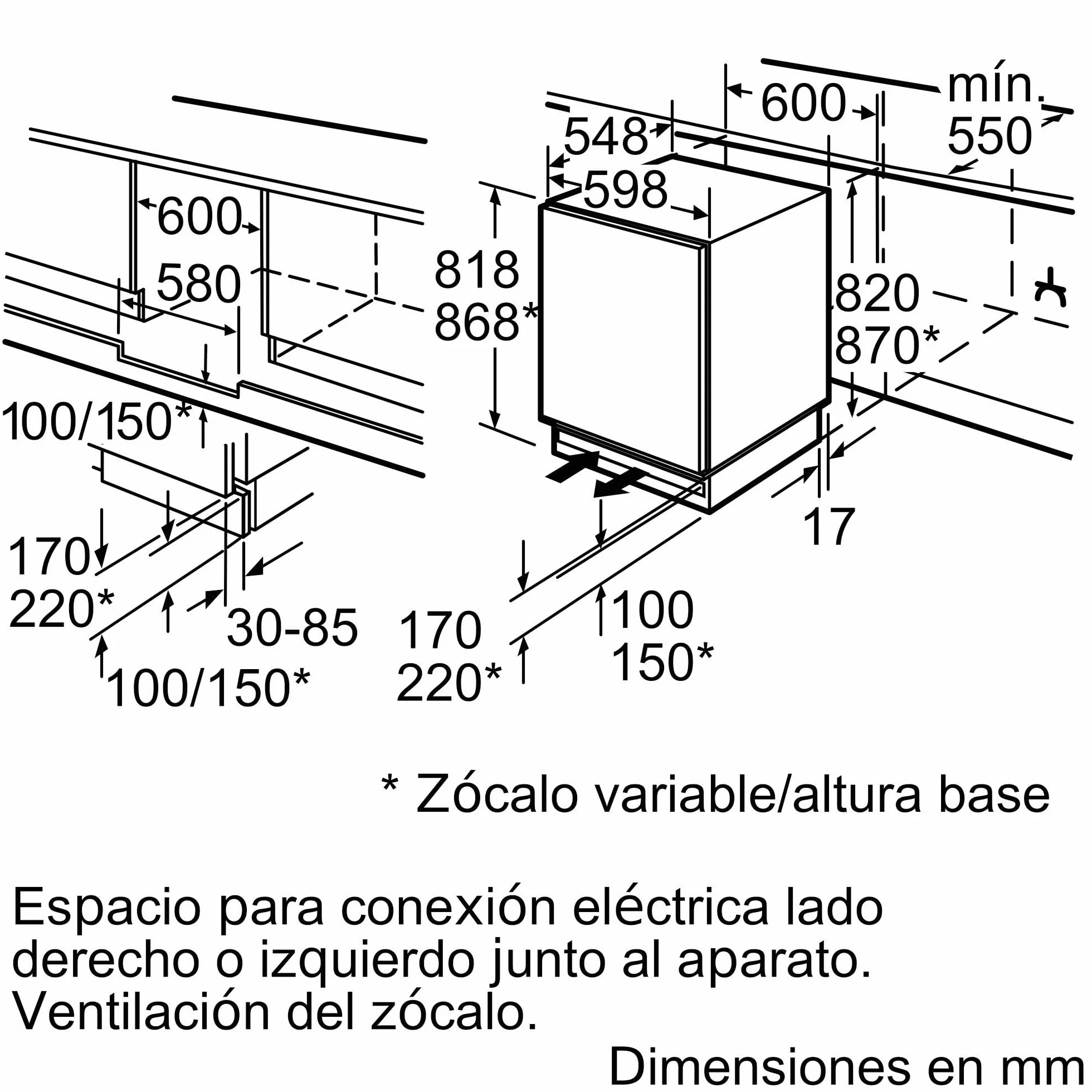 Balay - Frigorífico 1 Puerta Integrable, Instalación Bajo Encimera, 60 cm de ancho, Home Connect, Iluminación LED, Blanco, 3KUE037S