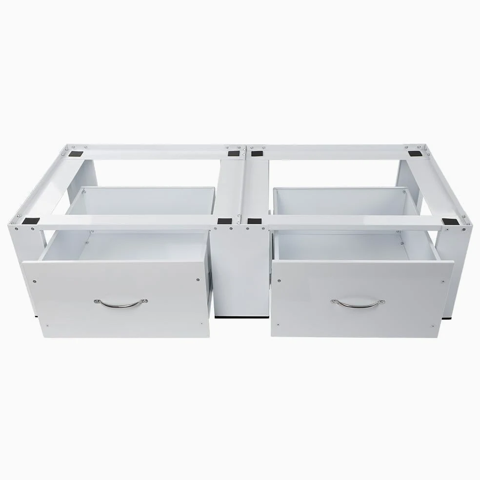 Estructura de acero de 2 compartimentos para lavadoras, secadoras, incluye cajones | Hasta 300 kg, 126 x 54 x 32 cm, doble armario de base doble, pedestal para lavadoras, pedestal elevador