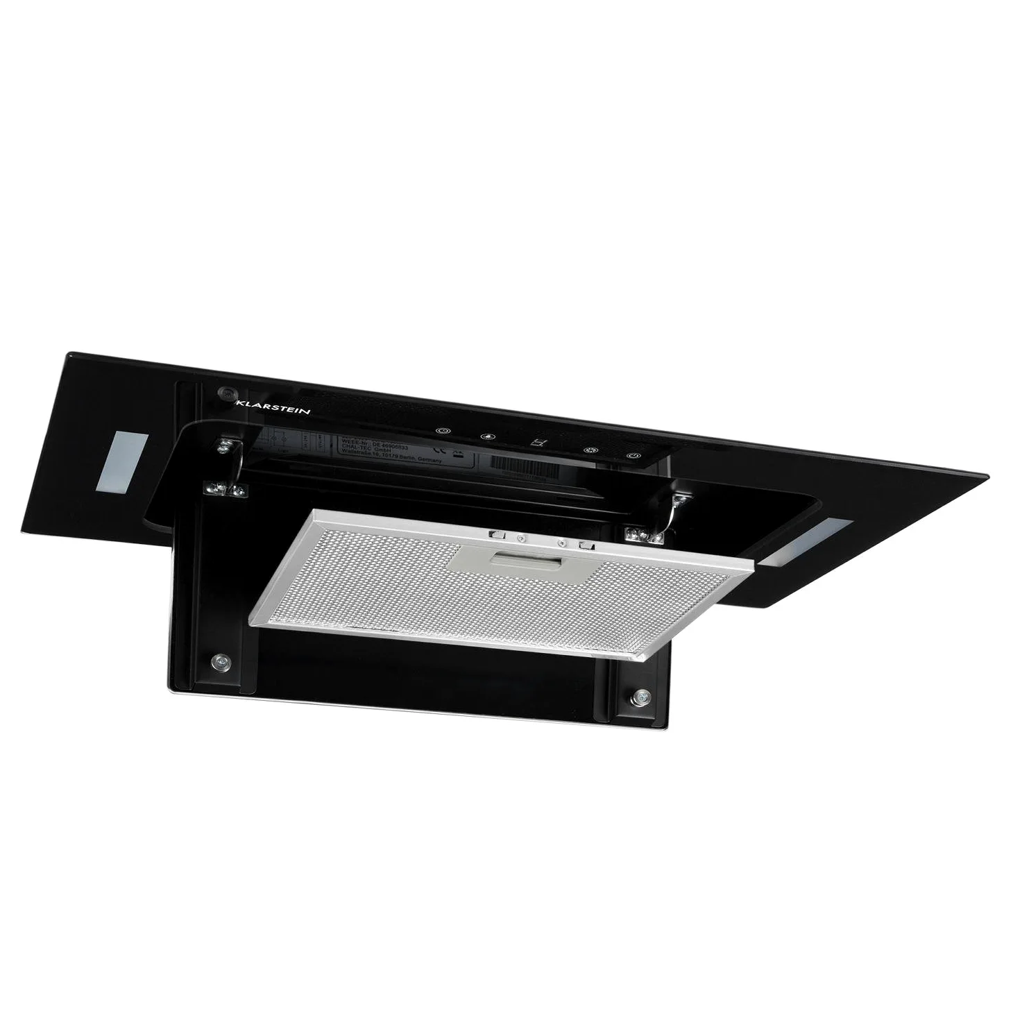 Klarstein HEKTOR - Extractor de humos, Extractor bajo mueble, Autoapagado, Panel táctil, Iluminación de la cocina, Hasta 530 m³/h, 2 filtros de carbóno activo, 52 x 30 x 30 cm, Negro