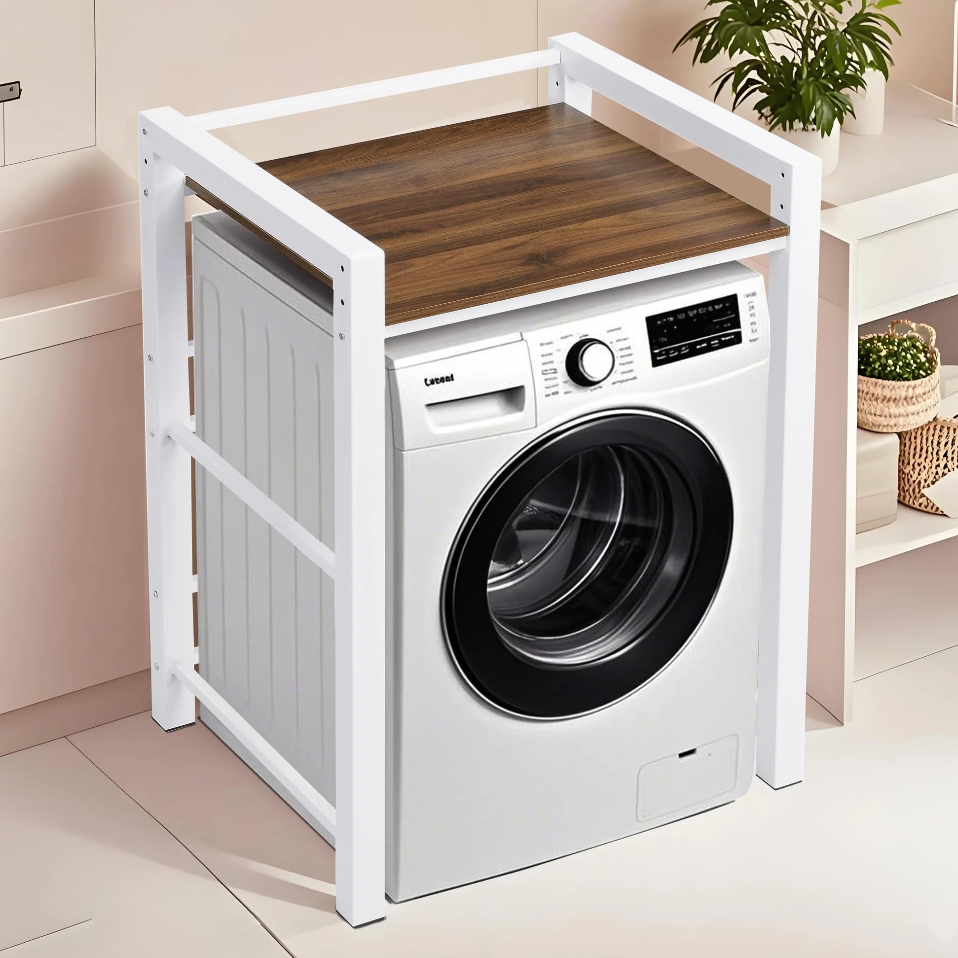 Estantería Lavadora, Soporte Secadora, Mueble para Lavadora y Secadora Ajustable en Altura de 3 Niveles, Capacidad de 300 kg para Baño, Cocina, Balcón, Lavandería, Blanco