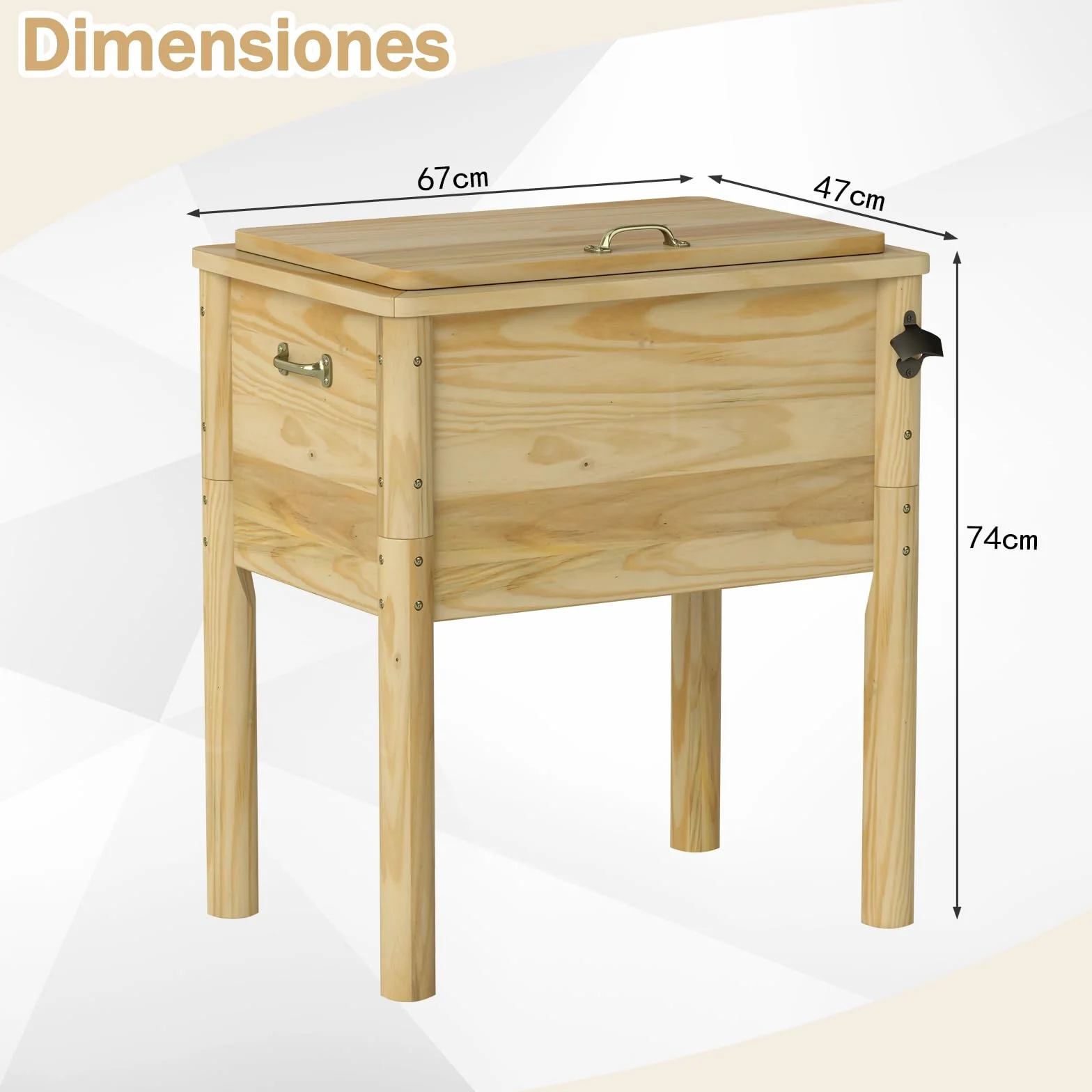 GOPLUS Nevera de Madera para Patio, Refrigerador de Bebidas de 51 L con Asas y Abridor de Botellas, Nevera de Hielo al Aire Libre para Fiesta, Patio, Junto a la Piscina y Barbacoa, Marrón Rústico
