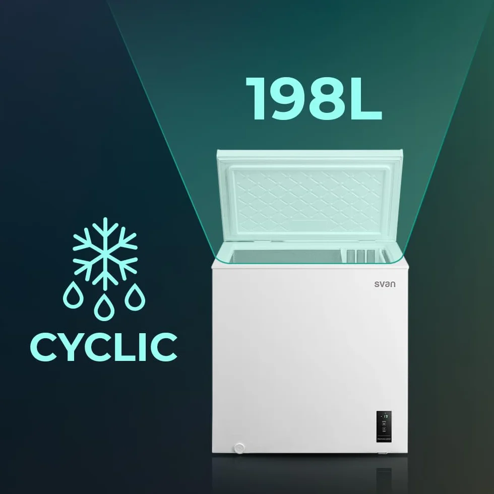 Svan Congelador Horizontal Blanco SCH2003EDC. Capacidad 198 Litros, Dual Cooling, 1 Cesta, Bajo Nivel Sonoro, Eficiencia Energética Clase E