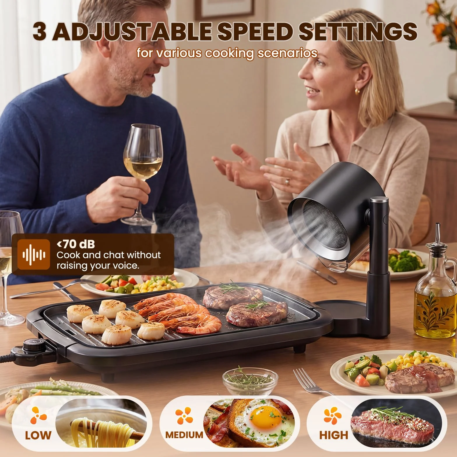 NEWTRY Campana extractora portátil - 3 potencias potentes Movible Campana mini compacta Portátil, con 2 filtros lavables, ideal para cocinas domésticas, caravanas, áreas exteriores, hot pot y barbacoa