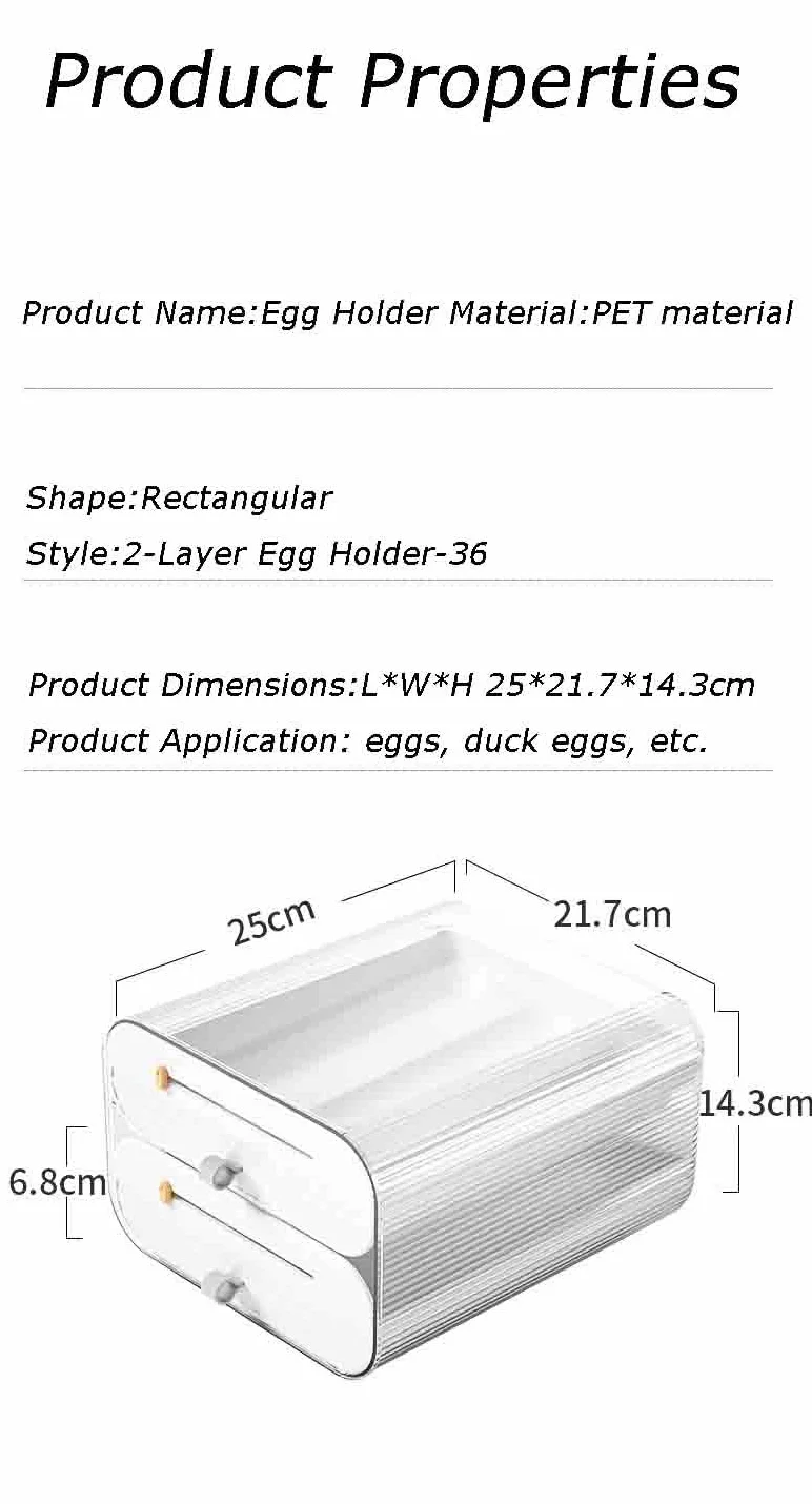 Contenedor de almacenamiento de huevos, cajón de 2 capas para refrigerador, bandeja de plástico apilable con capacidad para 36 huevos con asas, diseño deslizante