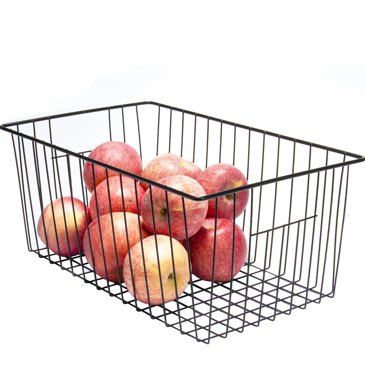 Canastas organizadoras de almacenamiento para congelador, 16 pulgadas de largo x 12 pulgadas de ancho, contenedor vertical de alambre de metal profundo con asas integradas para gabinete,