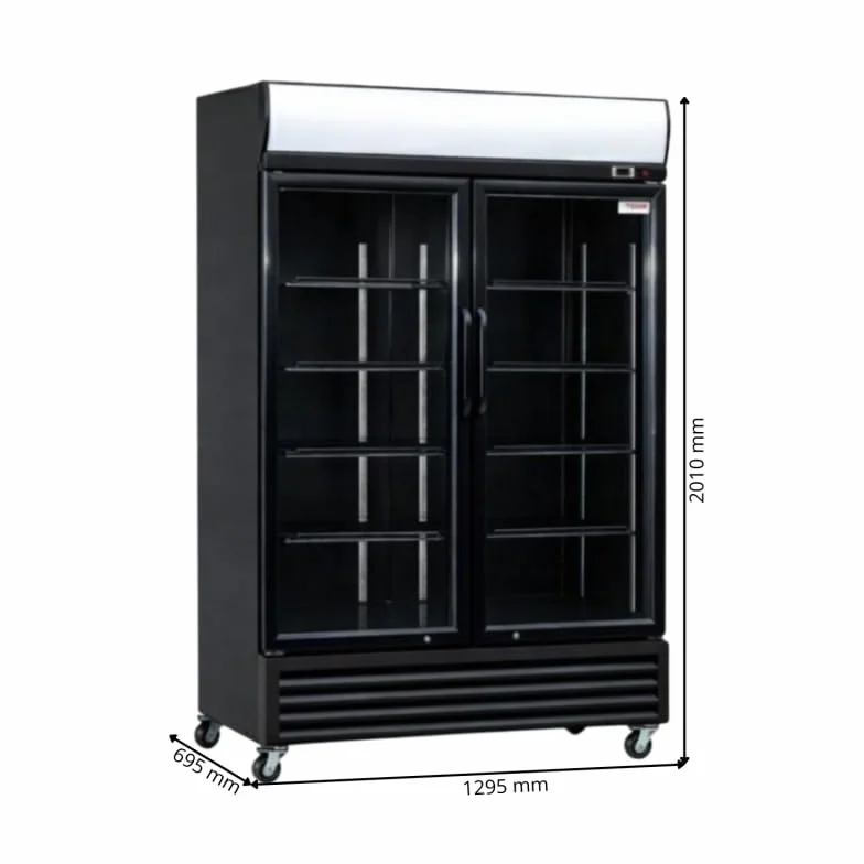 Armario para bebidas genérico 2 puertas acristaladas - 880L - Temperatura 2-8°C - Iluminación LED - Doble acristalamiento - Ruedas - Cierre automático - Canopy Luminoso Publicitario - Negro - 230V