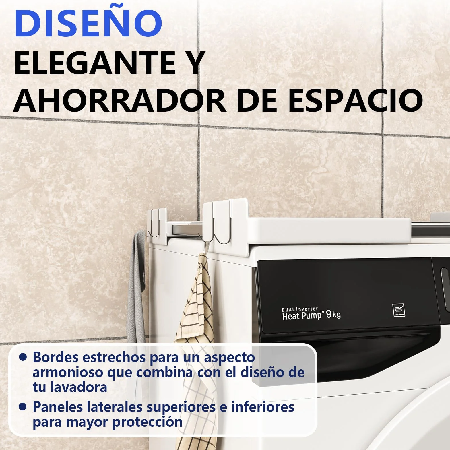 Slimline - Kit de apilamiento para Lavadora y Secadora, Marco Universal para electrodomésticos de 45-68 cm, diseño Que Ahorra Espacio con Correa de trinquete y 4 Ganchos multifunción (Blanco)