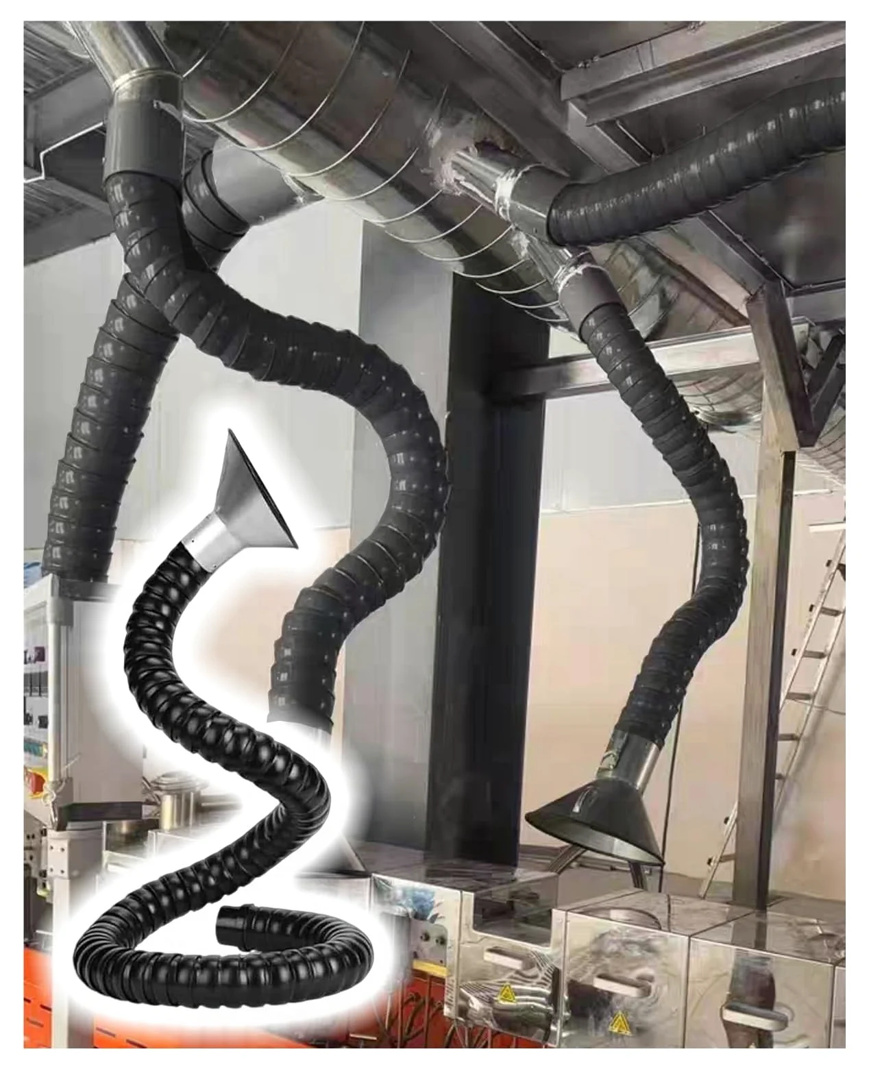 Brazo Flexible Extractor de Humos de Soldadura - Manguera de Acero Inoxidable de 100 mm, Colector de filtración de Aire de 2 m/6,5 pies para carpintería, Laboratorio y fábrica - Solución efi