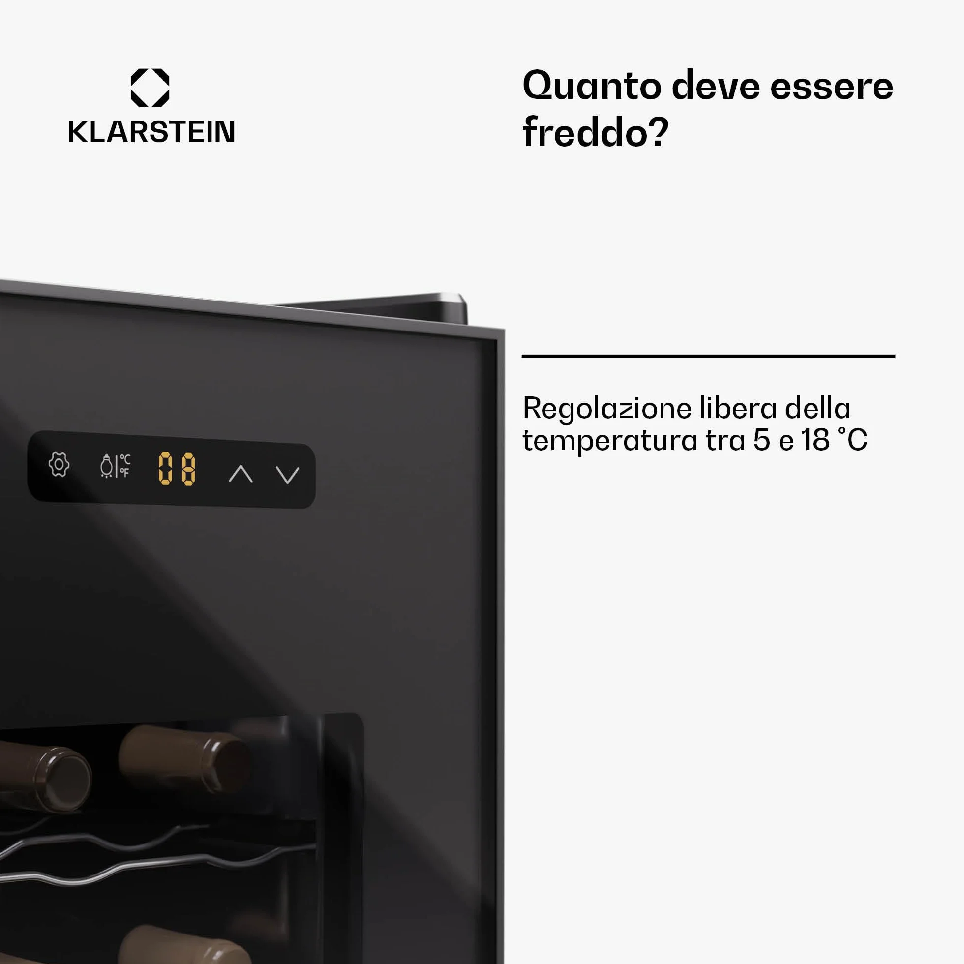 KLARSTEIN Nevera para vino independiente 1 zona, Nevera para bebidas pequeña, Nevera para vino pequeña, con puerta de cristal, Nevera para botellas interior/exterior, 12 botellas