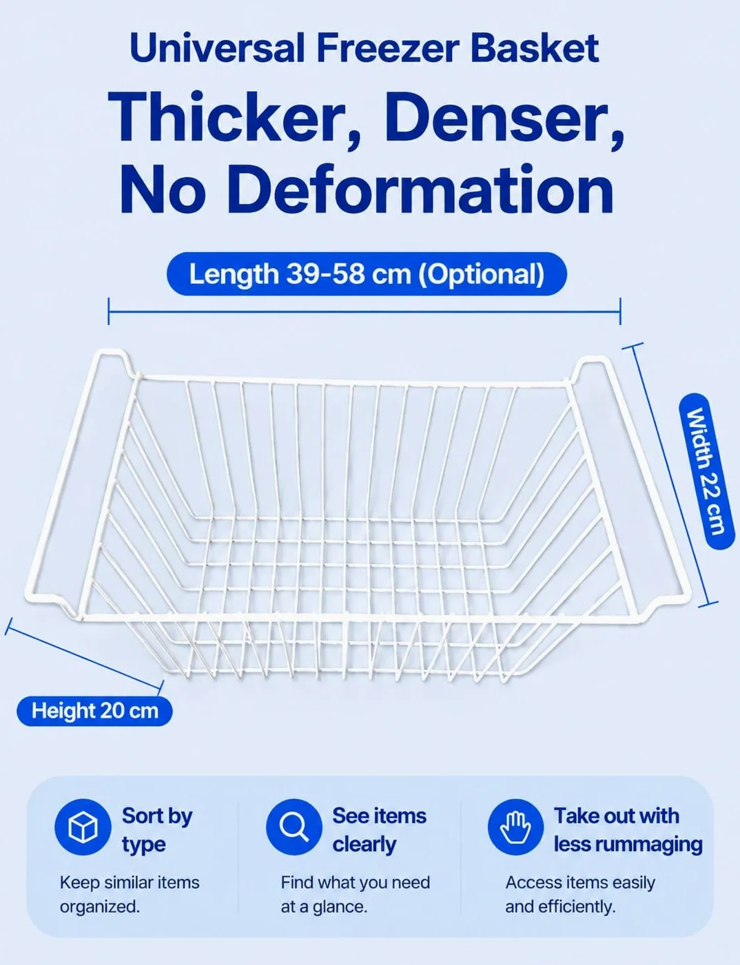 Genérico Divisor de Congelador, Rejilla para Cesta, Estante de Frigorífico | Acero carbono，Tamaño 39-58x22x20cm，Diseño abierto para circulación de aire，Bordes redondeados segu(53x22x20 cm)