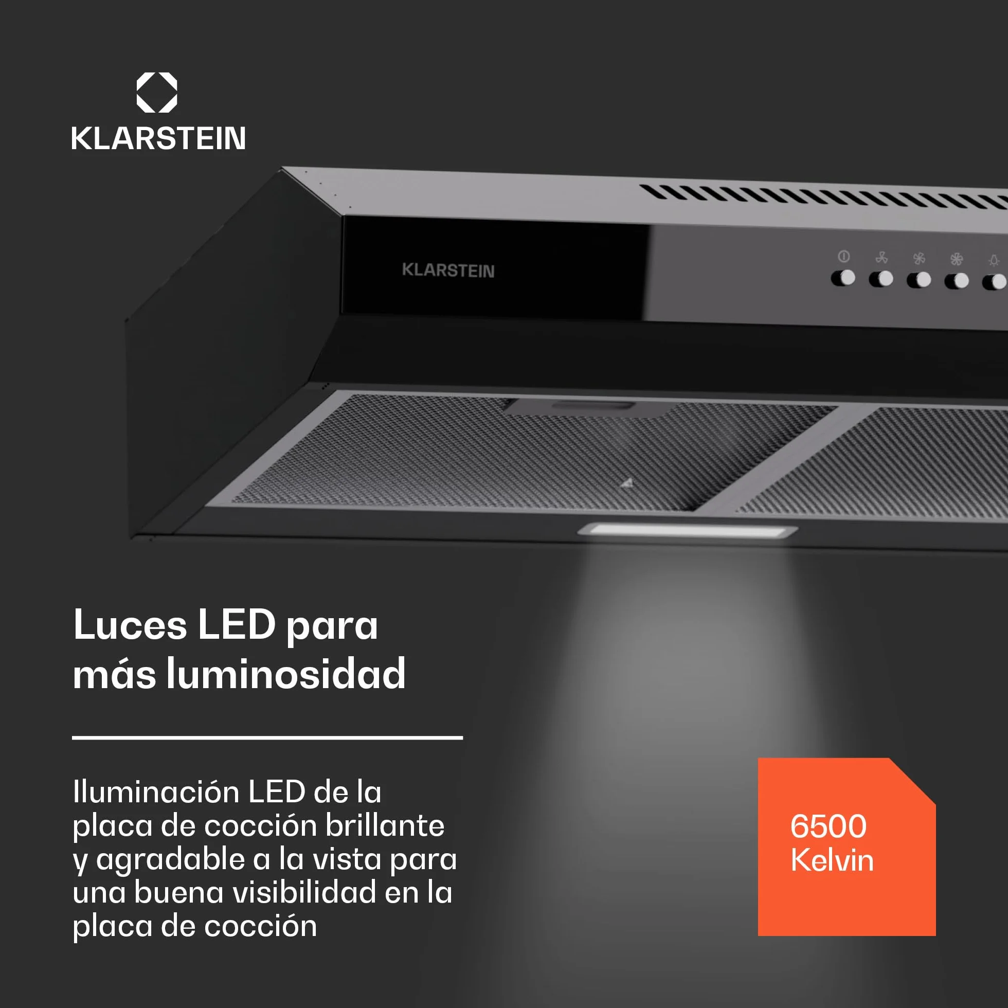 Klarstein campana extractora 60 cm 200 m³/h filtro aluminio apto lavavajillas