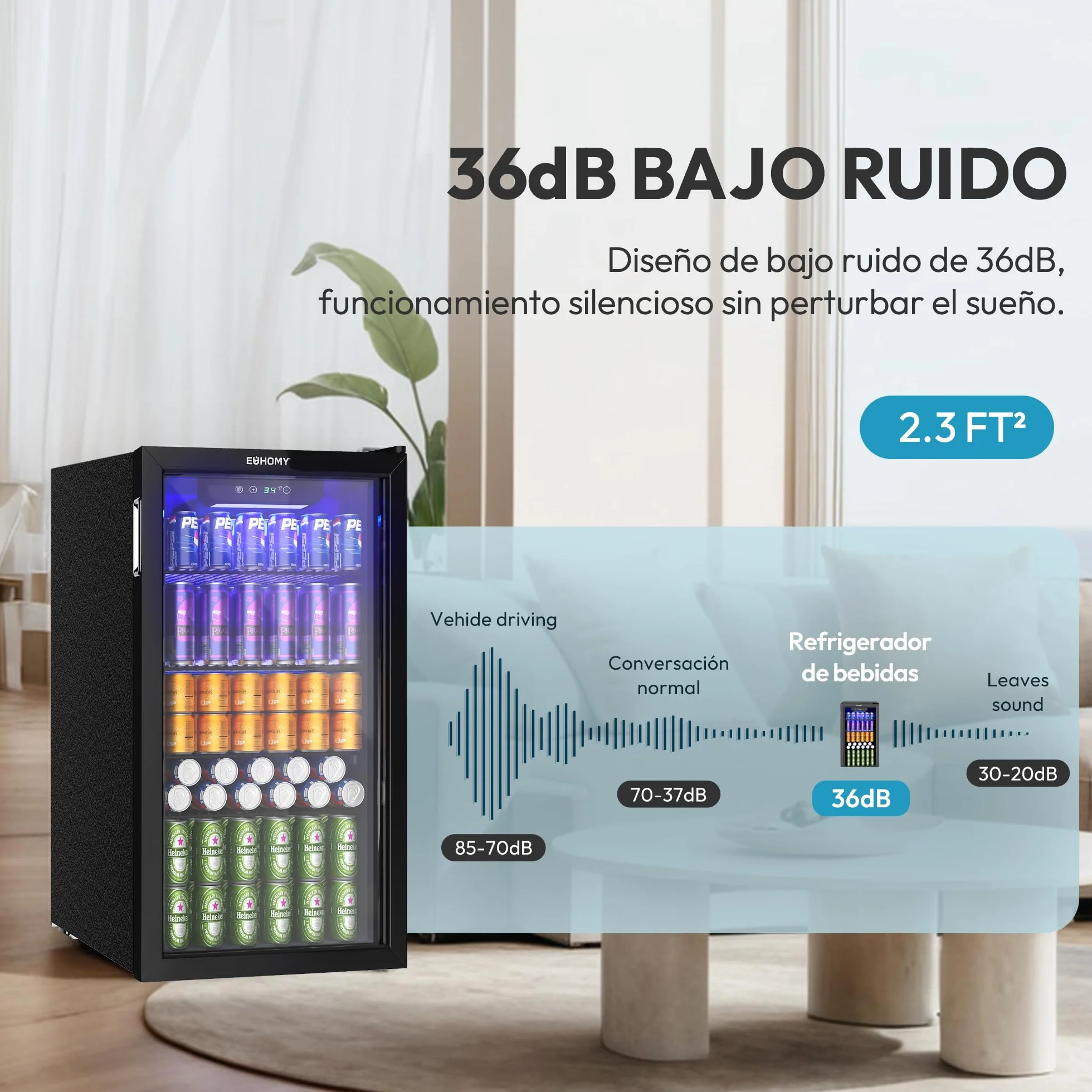 EUHOMY Refrigerador de bebidas, mini nevera para 126 latas con puerta de cristal, nevera pequeña con estantes ajustables para limonada, cerveza o vino, para el hogar/bar/oficina,