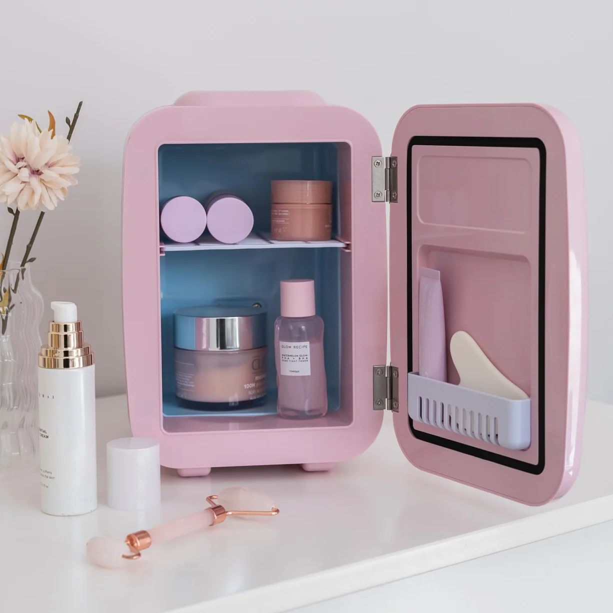 Flamingueo Nevera Pequeña - Mini Nevera 4L, Nevera Cosmeticos, 12V/220V, Mini Neveras Para Habitacion, Nevera Skincare