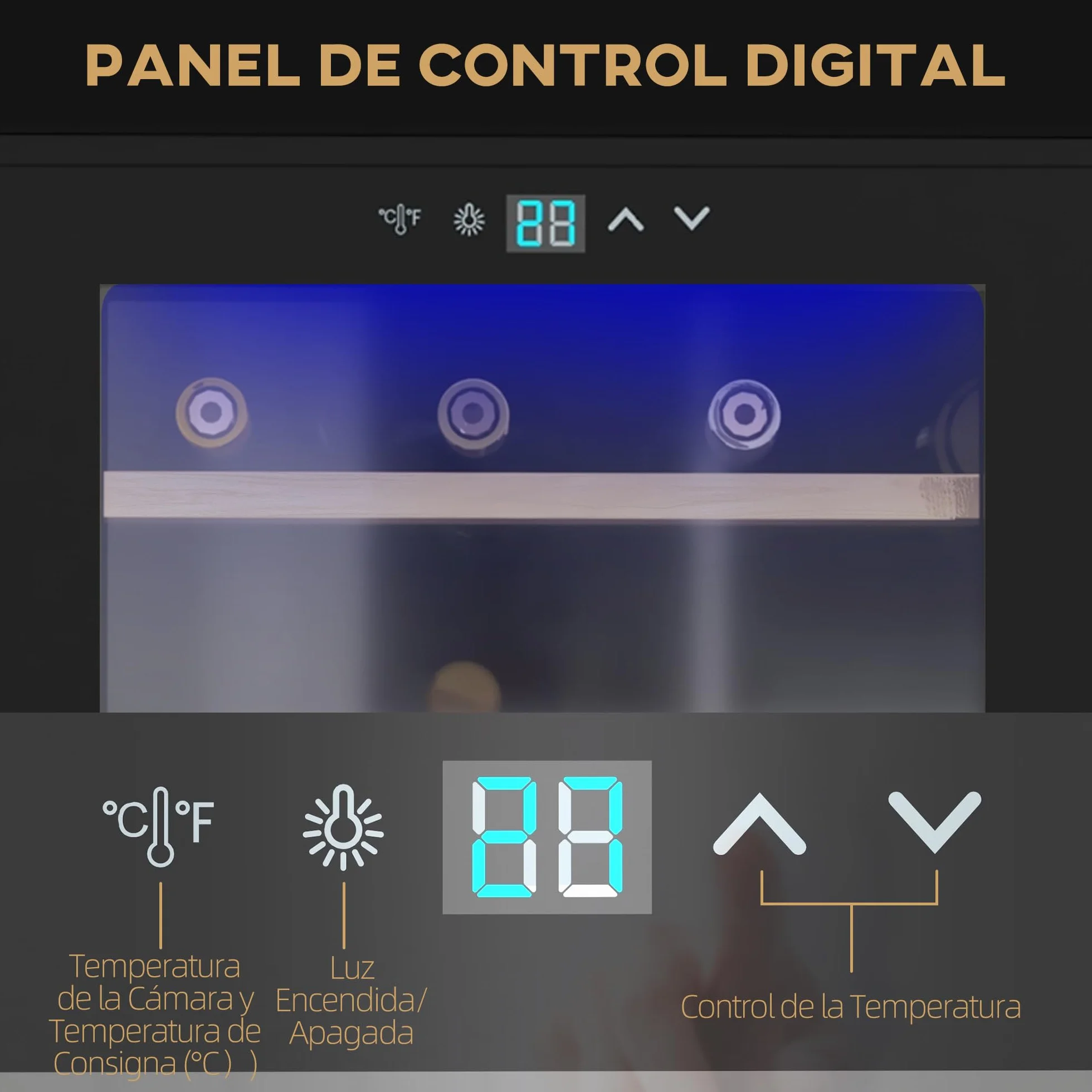HOMCOM Nevera Vinos 24 Botellas 65L Vinoteca con Luz LED Interior Pantalla Táctil Digital Control de Temperatura Puerta de Vidrio y 5 Estantes de Metal Negro