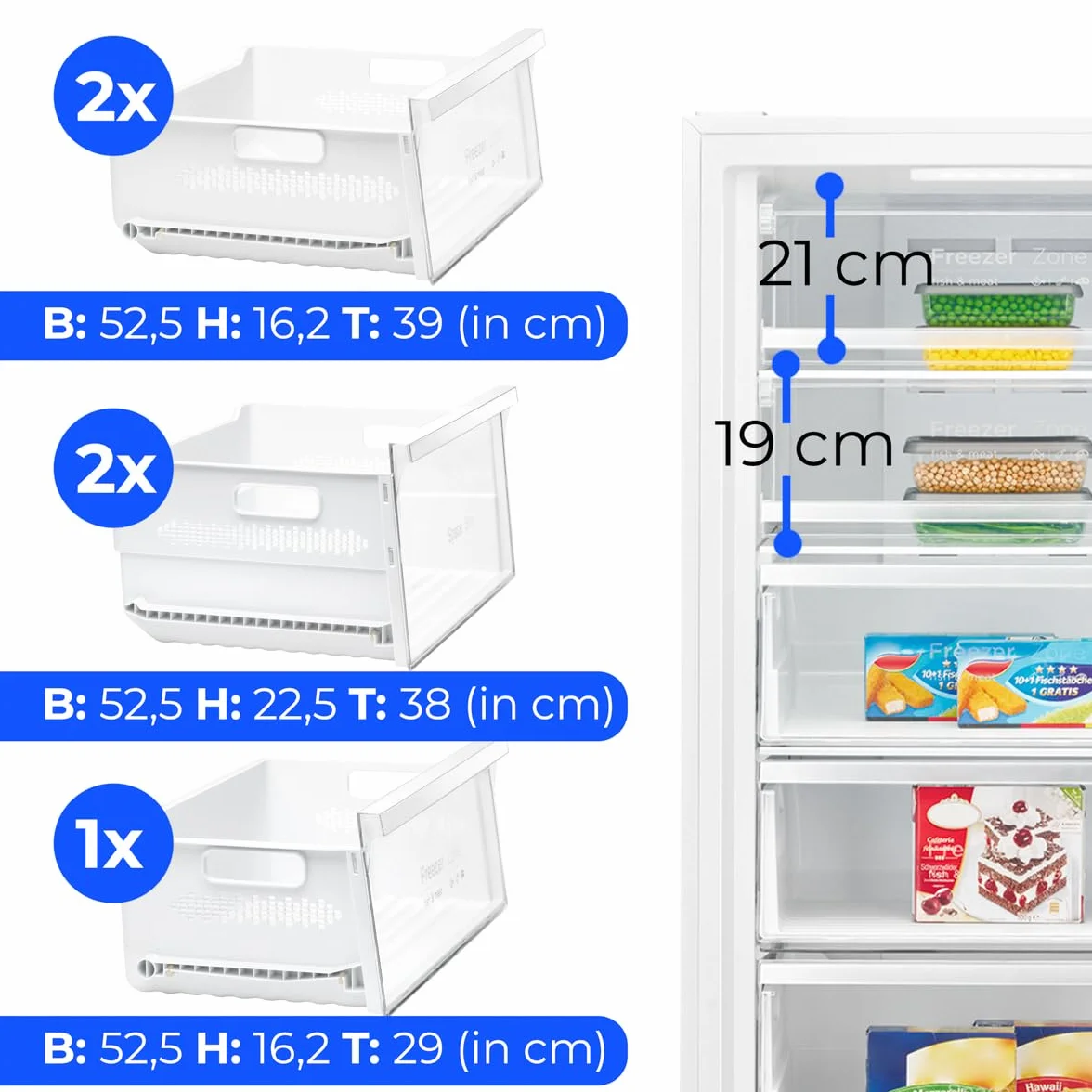 Congelador Bomann® NoFrost - 70 cm de ancho - 2 en 1 - convertible a refrigerador - 186 cm de alto - Clase energética D - Congelador - 5 cajones y 2 compartimentos - - Capacidad de 380 L - GSVS 7365