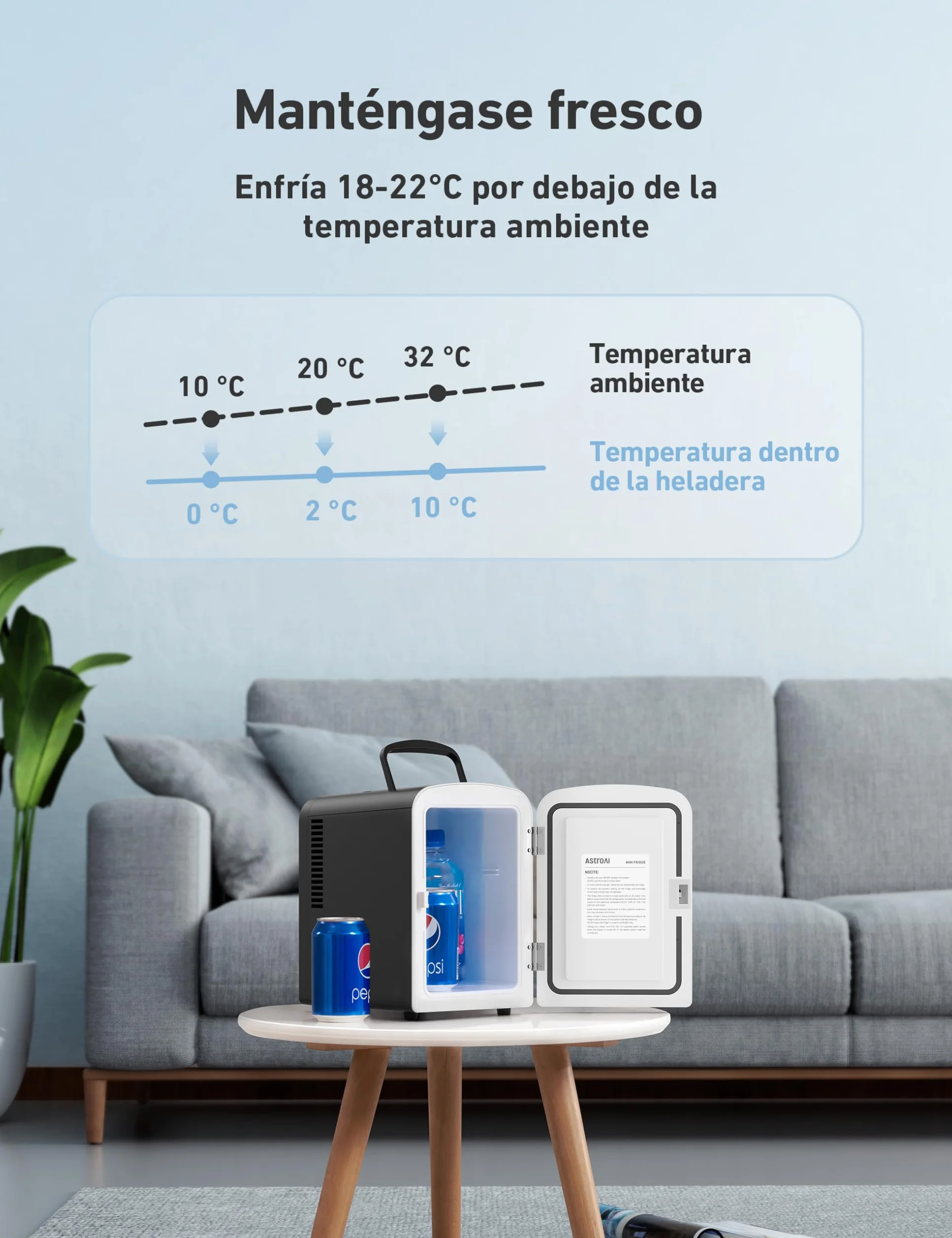 AstroAI Nevera Pequeña Portátil, Mini Nevera con el Volumen de 4 Litros, Frigorificos Pequeños, Mini Frigorífico Para Coche, Dormitorio, Bebidas, Cosméticos y etc. (Negro)