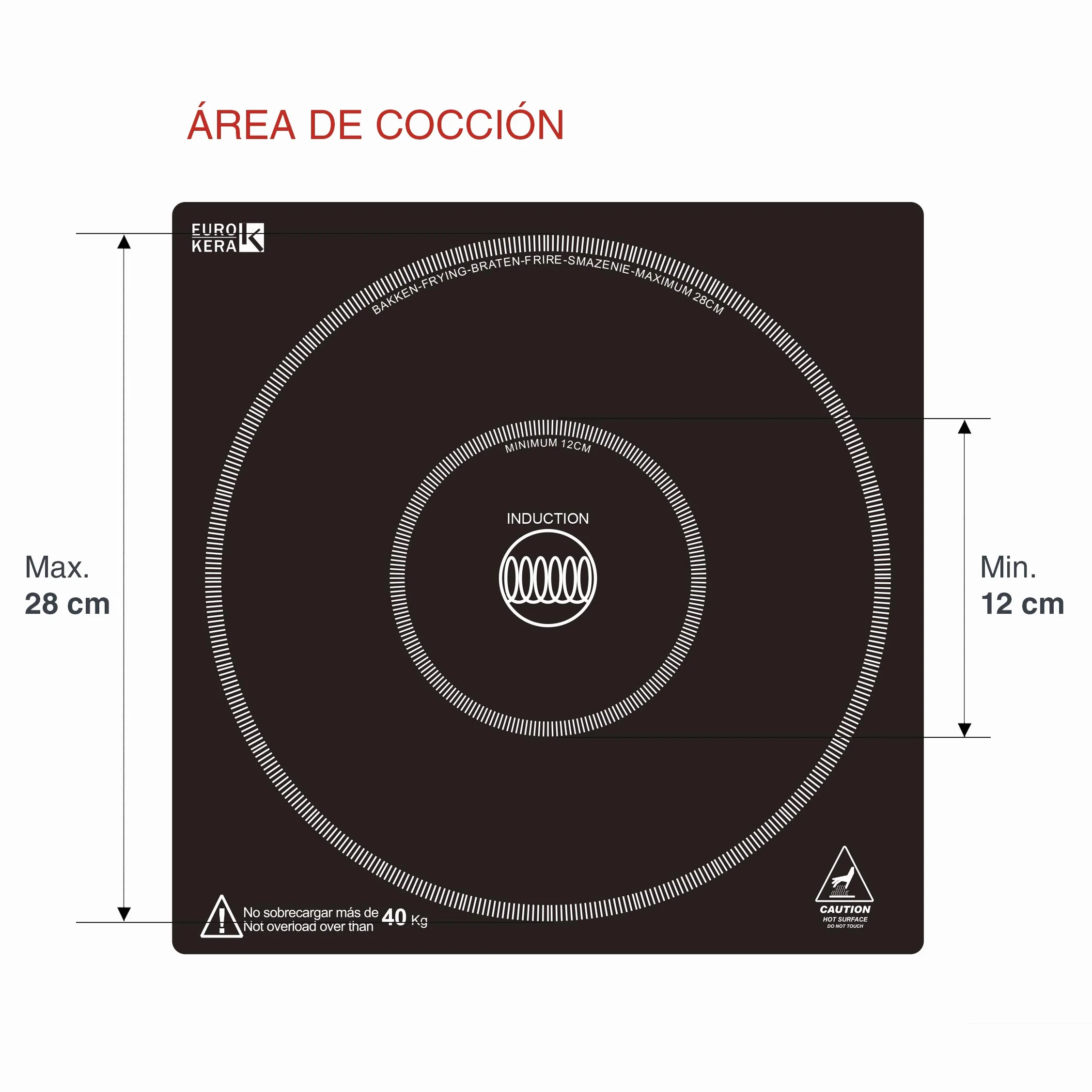 Lacor - 69132 - Placa Inducción Portátil, Superficie de Cristal, Control Táctil, 17 niveles de Potencia, Dos fuegos 12 y 28 cm, Sistema de seguridad IPX3, 3500W, 44 x 34 x 12 cm, Inox, Negro