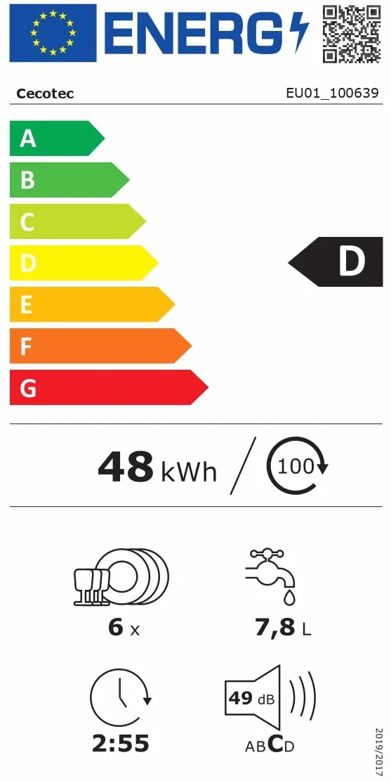 Cecotec Lavavajillas Compacto 6 Cubiertos Bolero Aguazero 2400 White Glass. 1380W, Acabado Cristal Blanco, 5 Programas, Control Panel Táctil, Programable hasta 24h, Child Lock y Cesta para Cubiertos