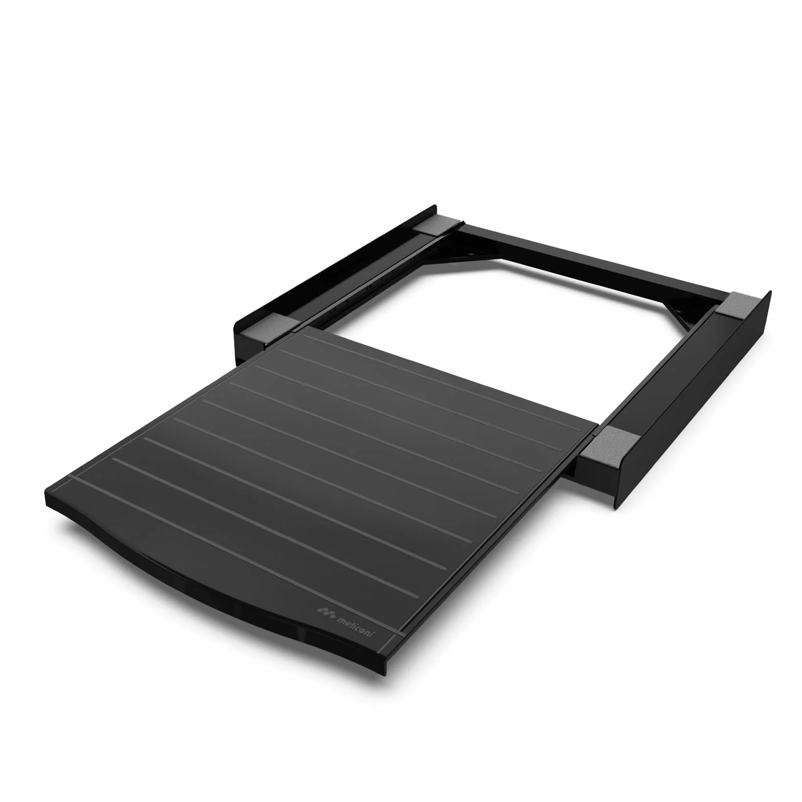 Meliconi Torre Noir Shelf Kit de superposición para superponer lavadora y secadora, bandeja extraíble, premontado, correa de seguridad, capacidad máxima 250 kg, color negro