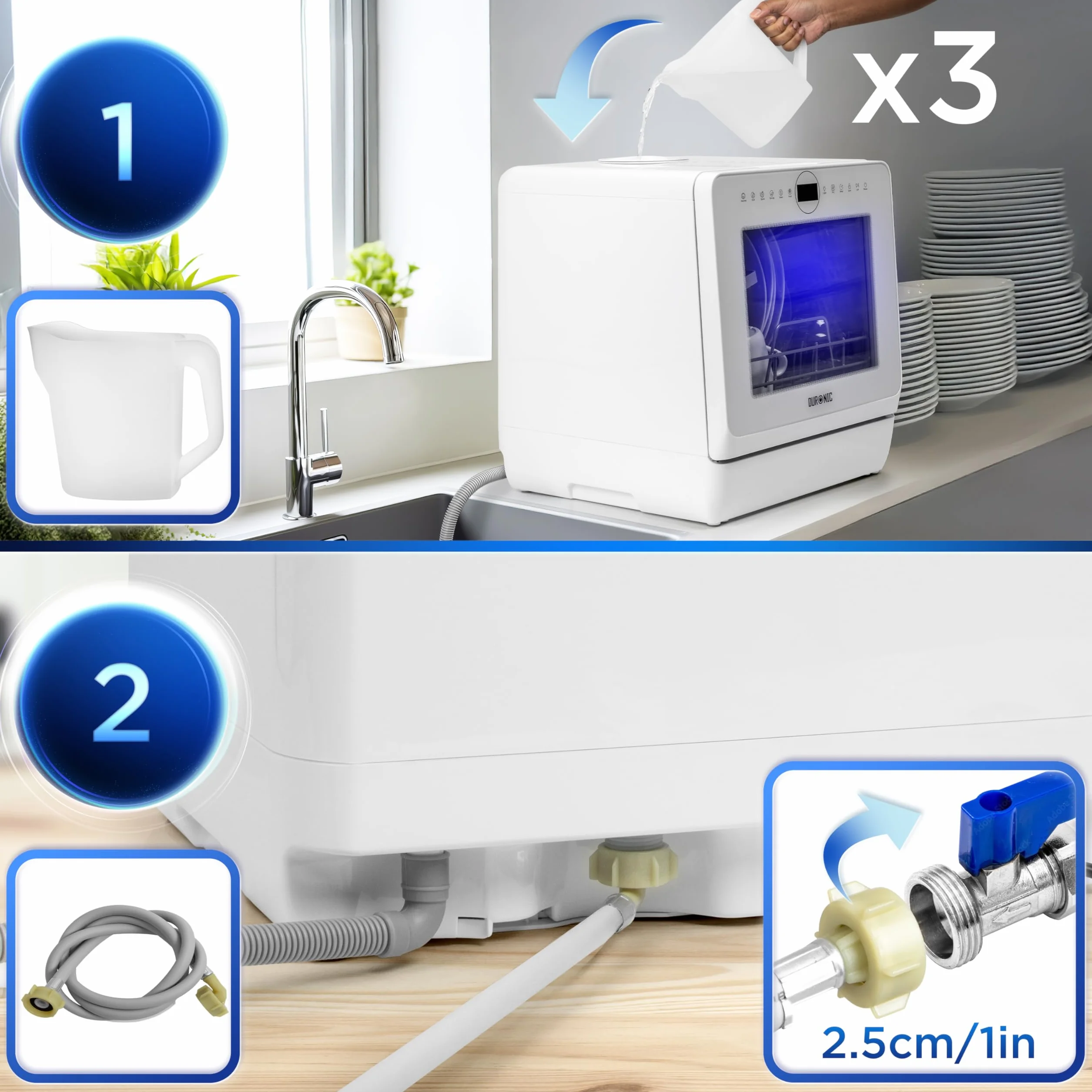 Duronic DW5 WE Lavavajillas pequeño - Lavavajillas Portatil sin Instalacion, Mini lavavajillas compacto, Máquina Lavar Loiça, Maquina de Lavar Loiça, 6 programas, 950W, Secado rápido, 52.3 dB