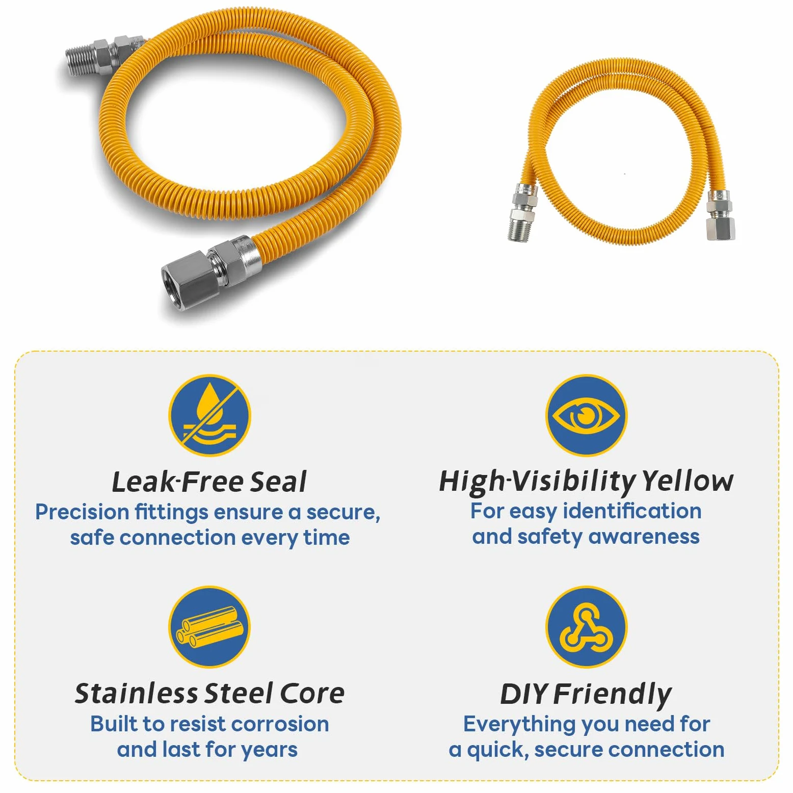 2 mangueras de gas GUOFIS de 36 pulgadas, MIP de 0.75 pulgadas x 0.75 pulgadas FIP (1 pulgada OD) conector de línea de gas flexible para estufa de gas y calentador