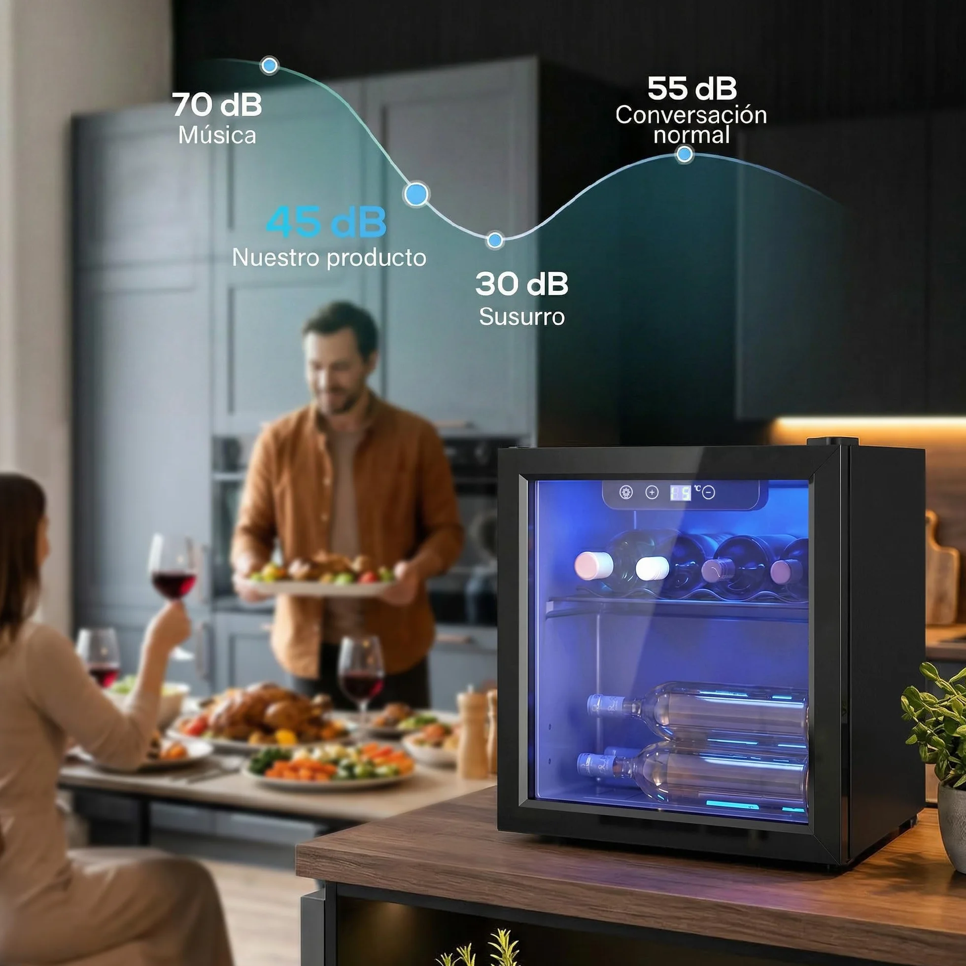 HOMCOM Vinoteca 12 Botellas, Nevera para Vinos con Capacidad de 36 L, Temperatura Ajustable 4-16℃, Puerta de Vidrio, Luz LED, Pantalla Táctil Digital, para Bebidas, Negro