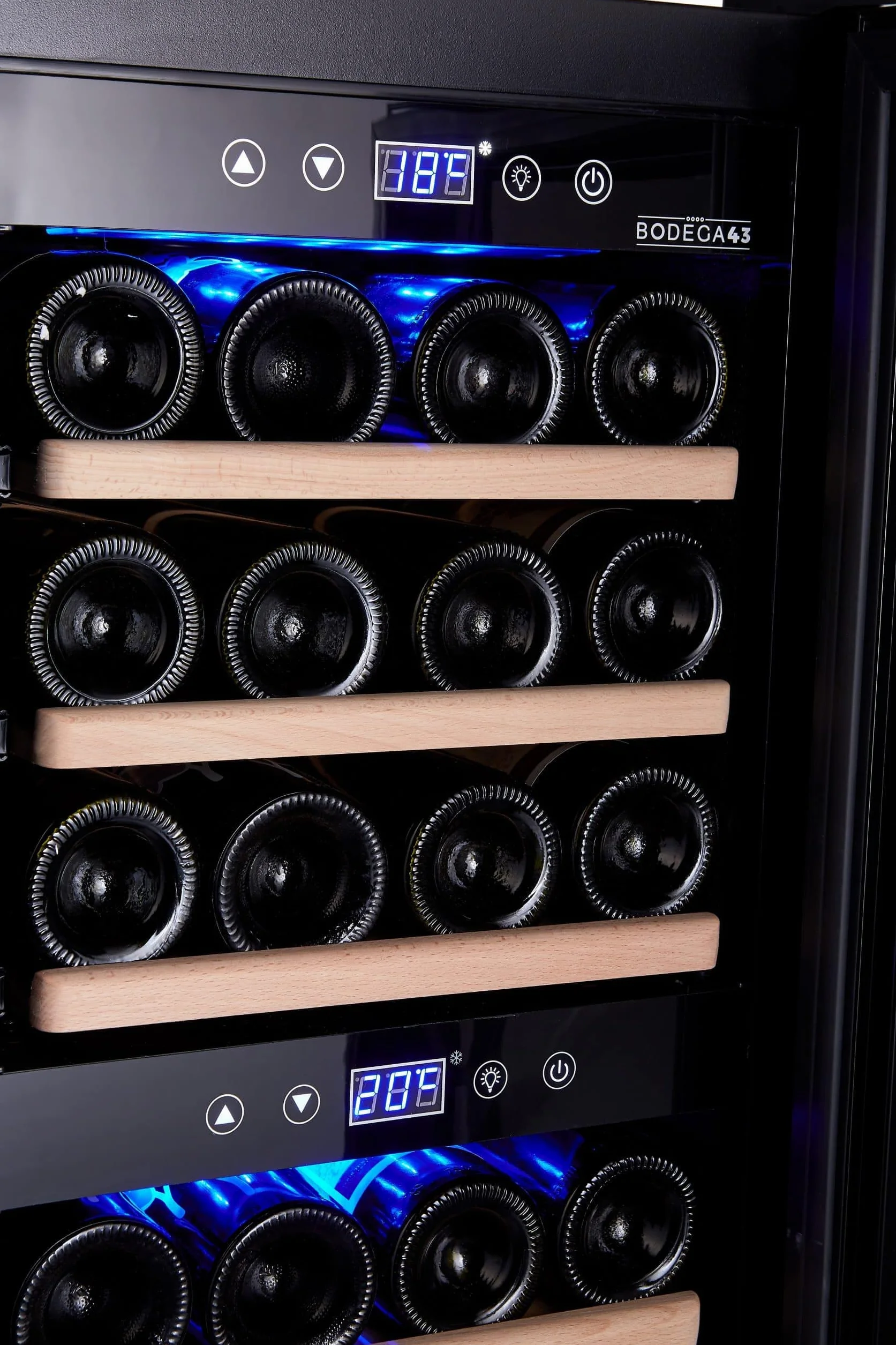 BODEGA43-24 Vinoteca - Vinotce 2 temperaturas, 5-20 ºC, 80 litros, Vinoteca 24 botellas, 6 estantes, puerta de cristal de diseño con panel táctil, bajo ruido (43 dB) y baja vibración, en negro