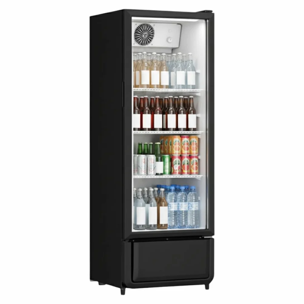 Armario para bebidas genérico profesional – 240 l – 1 puerta acristalada – negro – refrigeración ventilada – LED – 200 W