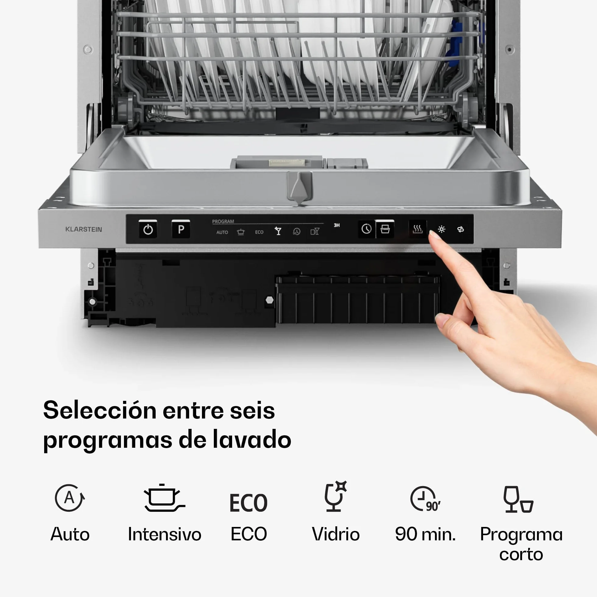Klarstein Velaire Lavavajillas Integrable 45cm - 10 Cubiertos, 6 Programas, 42 dB, Clase B, AquaStop, Panelable, Totalmente Integrado, Acero Inoxidable