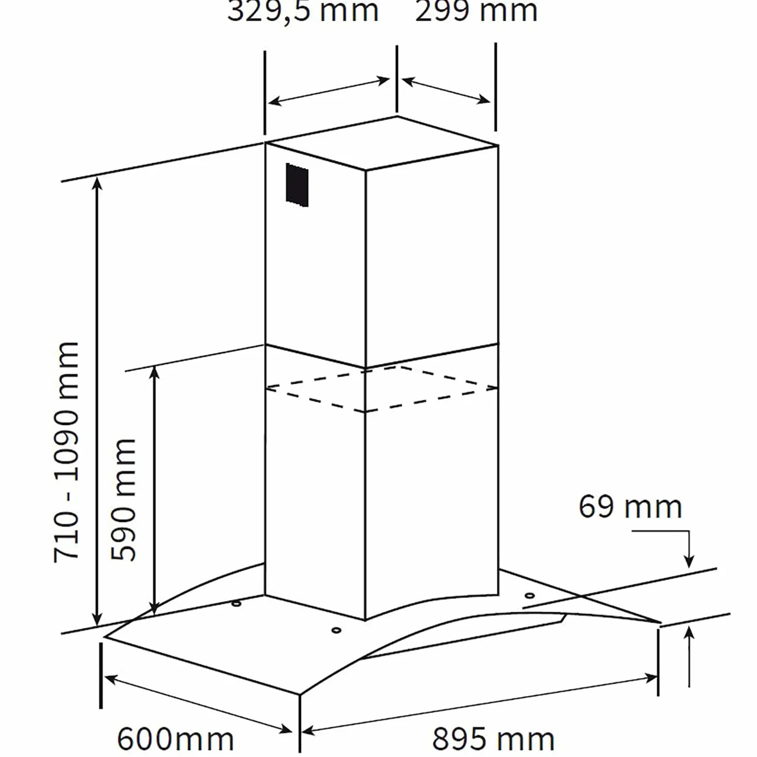 Campana Extractora 90 cm | Campana Isla | acero inoxidable | vidrio negro | WiFi | apagado automático | Funcionamiento táctil | SINUS-INSEL-HC